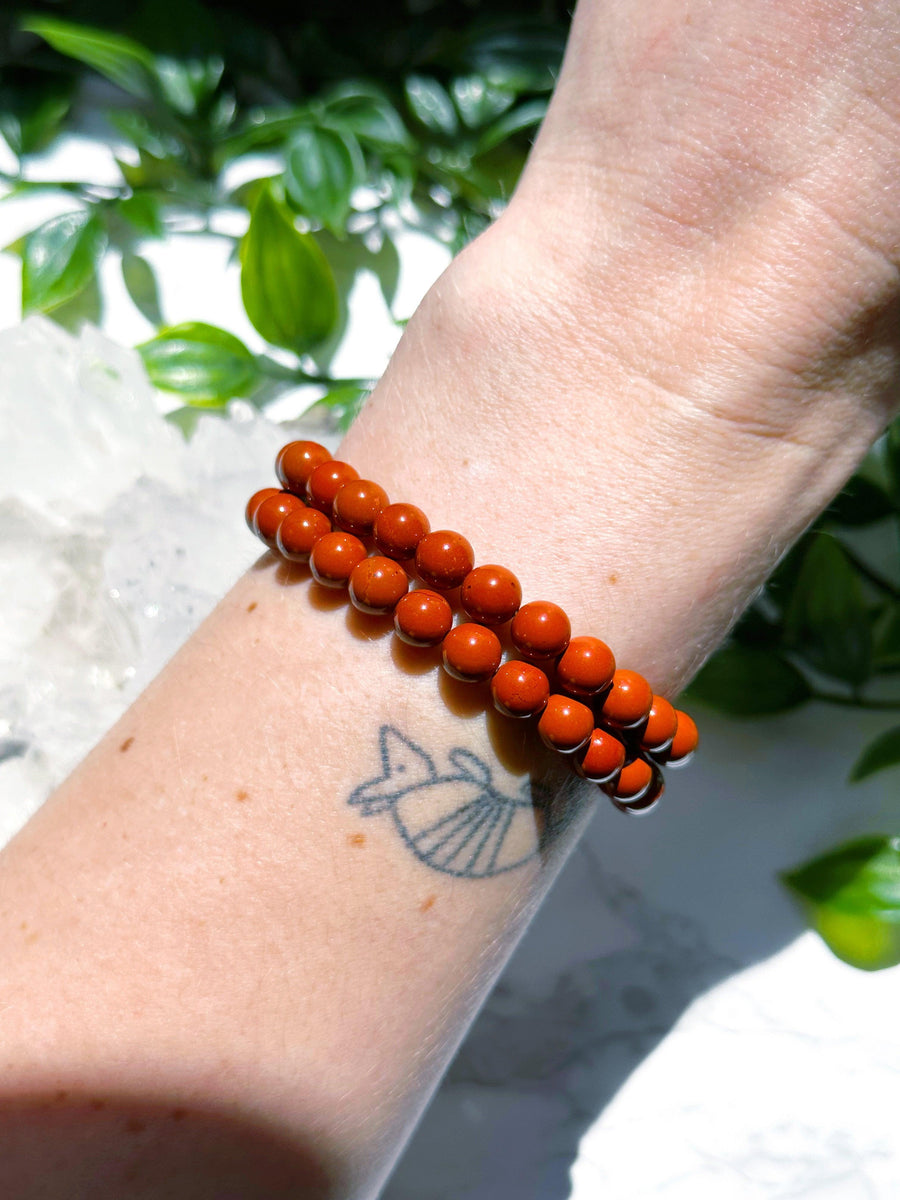 RED JASPER 6mm - HANDMADE CRYSTAL BRACELET - 6mm, april astro, aries, aries stack, bracelet, cancer, cancer stack, crystal bracelet, fire, handmade bracelet, jewelry, june wrist candy, leo, leo stack, market bracelet, mercury retrograde stack, recently added, red, red jasper, scorpio, scorpio stack, summer wrist candy, virgo, virgo stack, Wearable - The Mineral Maven