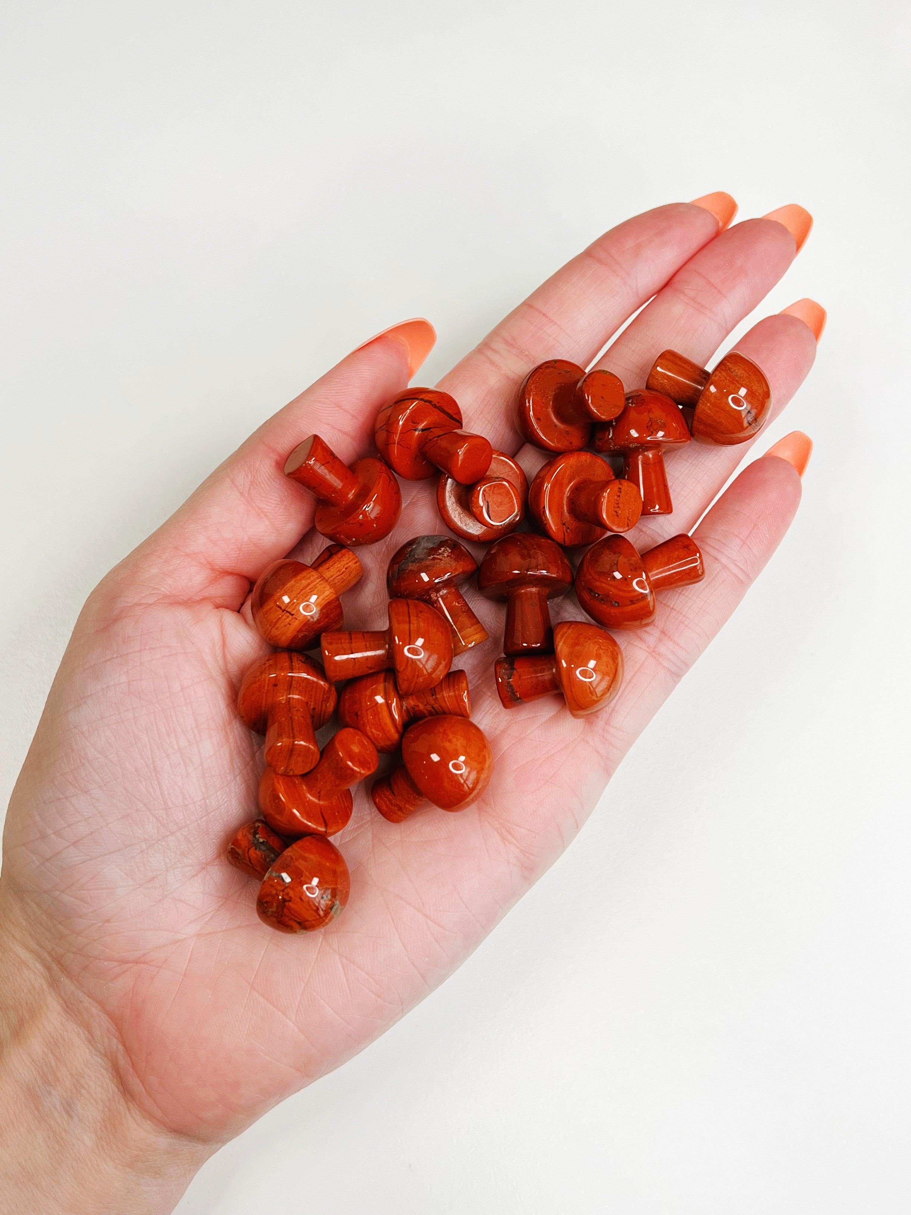 RED JASPER MINI MUSHROOM - 2025 vibes, 33 bday, Black Friday sale, crystal mushroom, end of year sale, fertility, holiday sale, mini mushroom, mushroom, new year sale, pocket crystal, pocket crystals, pocket stone, red jasper - The Mineral Maven