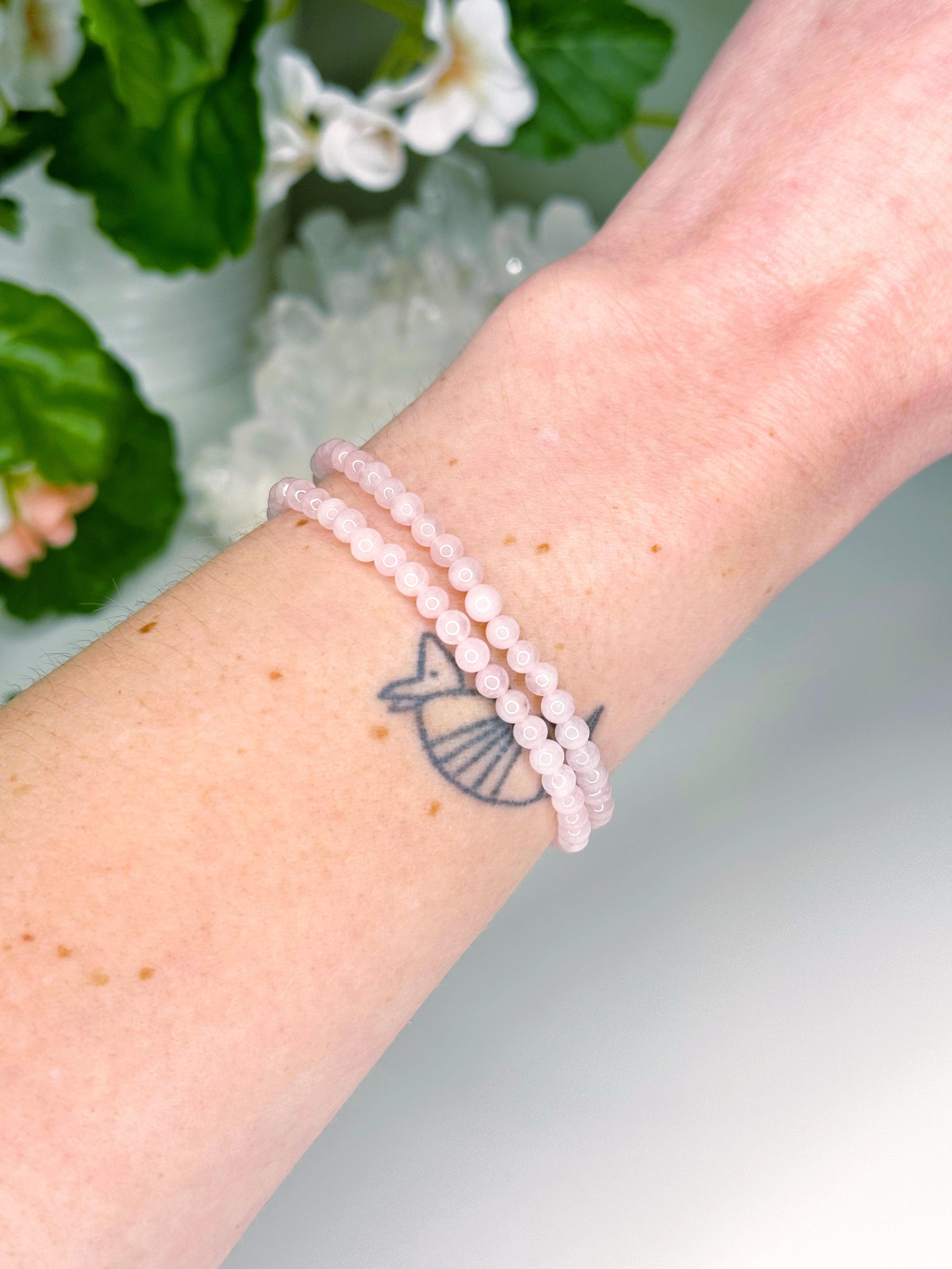ROSE QUARTZ 4mm - HANDMADE CRYSTAL BRACELET - 10 Dec Inventory, 4mm, 5 year anniversary collection, aries, bracelet, cancer, capricorn, crystal bracelet, crystals for beginners, emotional support, grief gift bundle, handmade bracelet, jewelry, June 2025 inventory check, libra, love gift bundle, market bracelet, may day/beltane, pink, pisces, rose quartz, single bracelet, spring things, taurus, valentines bracelets, valentines vibes, Wearable - The Mineral Maven