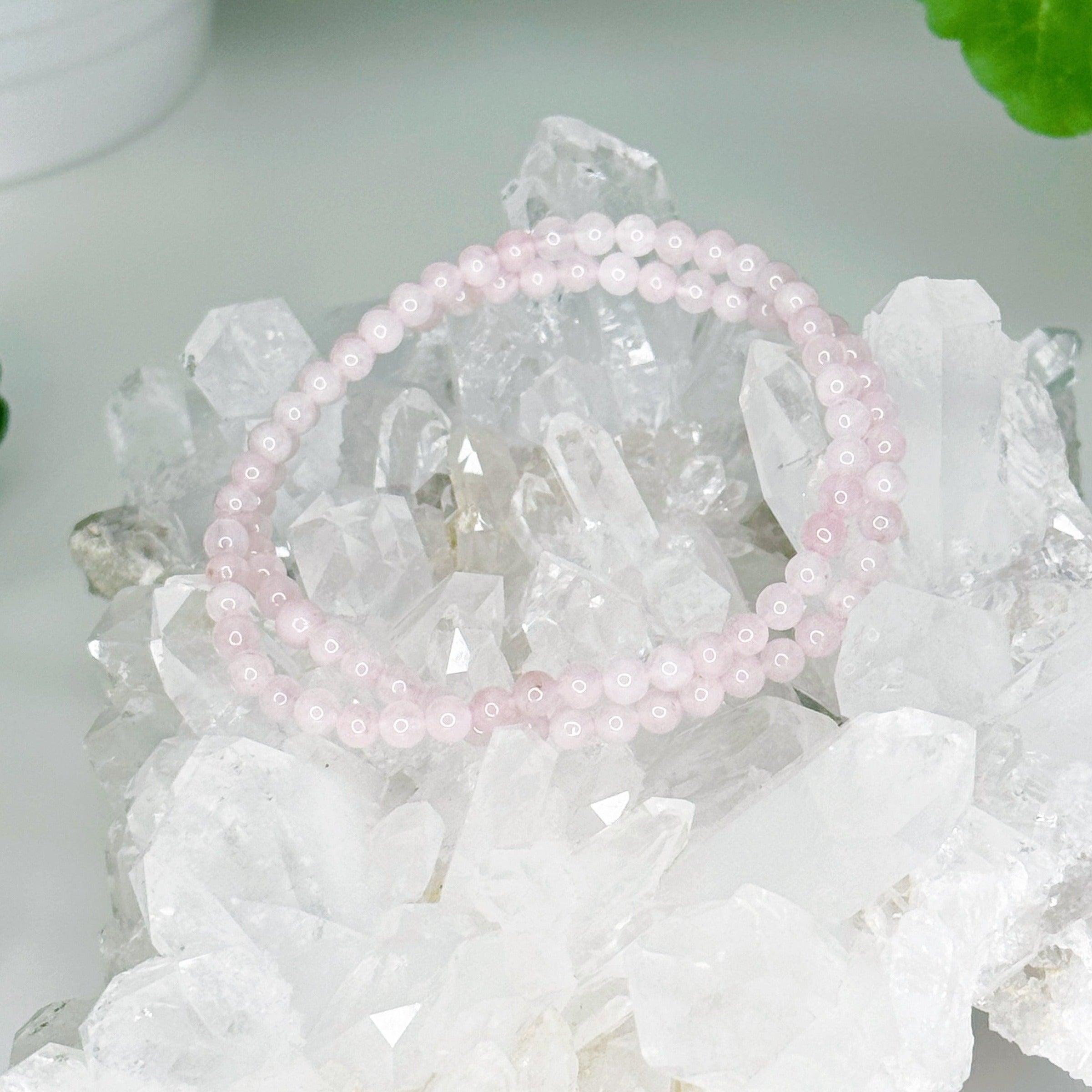 ROSE QUARTZ 4mm - HANDMADE CRYSTAL BRACELET - 10 Dec Inventory, 4mm, 5 year anniversary collection, aries, bracelet, cancer, capricorn, crystal bracelet, crystals for beginners, emotional support, grief gift bundle, handmade bracelet, jewelry, June 2025 inventory check, libra, love gift bundle, market bracelet, may day/beltane, pink, pisces, rose quartz, single bracelet, spring things, taurus, valentines bracelets, valentines vibes, Wearable - The Mineral Maven
