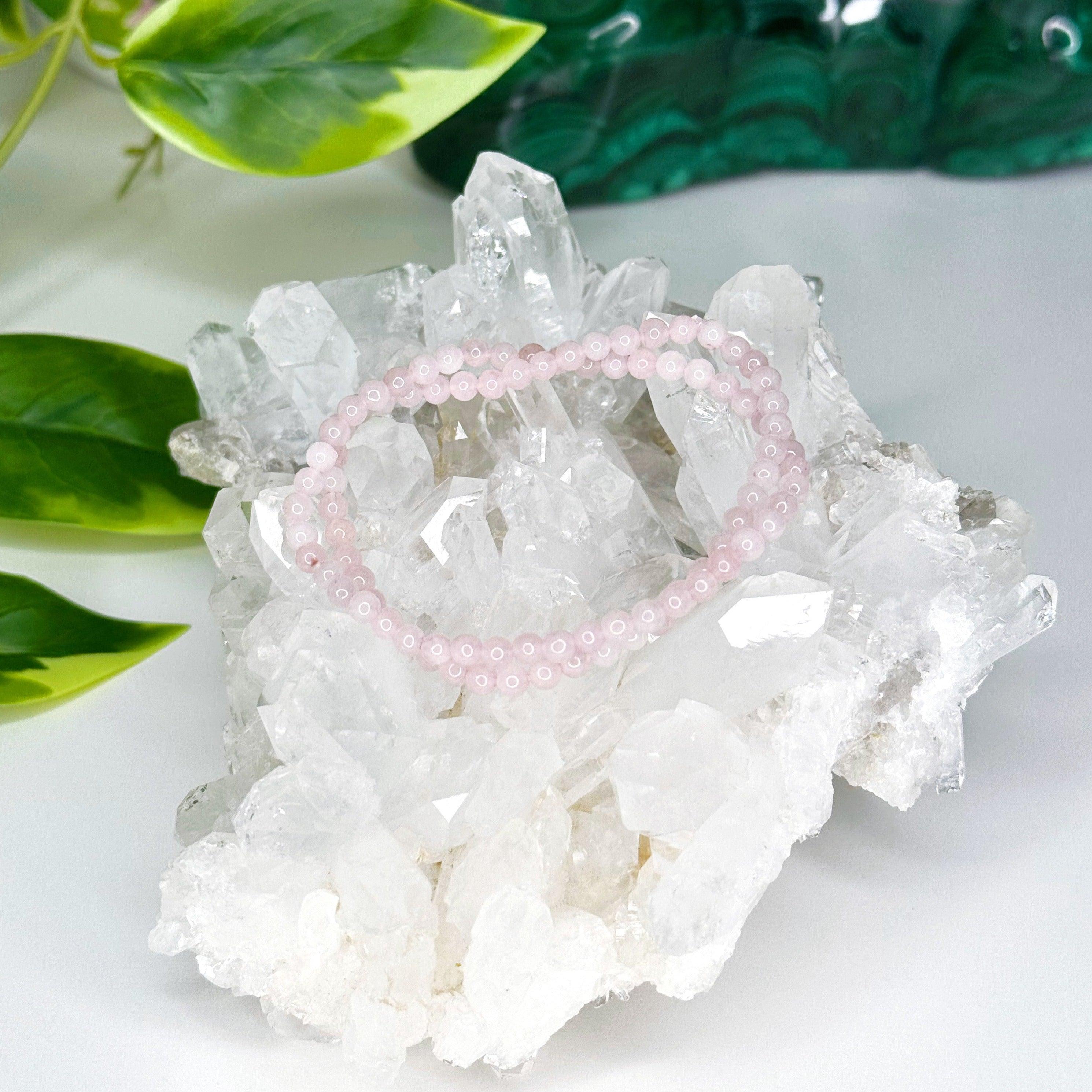 ROSE QUARTZ 4mm - HANDMADE CRYSTAL BRACELET - 4mm, aries, bracelet, cancer, capricorn, crystal bracelet, emotional support, grief gift bundle, handmade bracelet, jewelry, libra, love gift bundle, market bracelet, may day/beltane, pink, pisces, recently added, rose quartz, single bracelet, taurus, valentines bracelets, valentines vibes, Wearable - The Mineral Maven