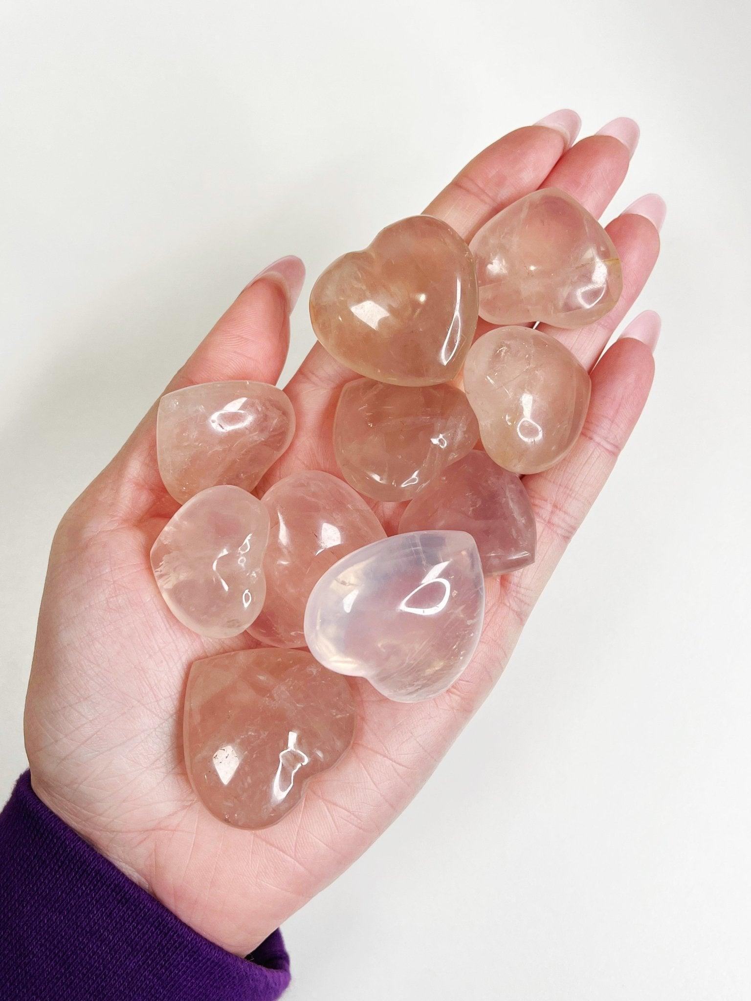 ROSE QUARTZ MINI HEART - 33 bday, 444 sale, Black Friday sale, bulk, crystals for beginners, emotional support, end of year sale, fertility, grief gift bundle, heart, holiday sale, love gift bundle, mini heart, new year sale, pocket crystal, pocket stone, quartz, rose quartz, spring equinox, spring things, tucson update, valentine's day - The Mineral Maven