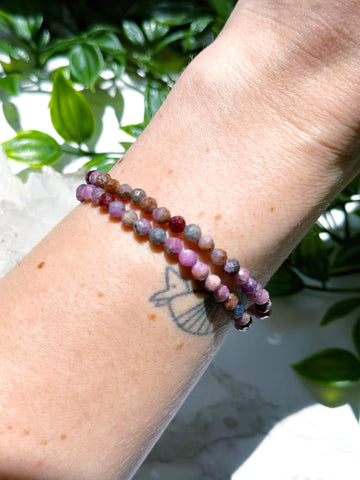 RUBY (FACETED) 4.5mm - HANDMADE CRYSTAL BRACELET - 5mm, april astro, aries, aries stack, bracelet, cancer, cancer stack, capricorn, capricorn stack, crystal bracelet, faceted, fire, handmade bracelet, jewelry, market bracelet, purple, recently added, red, ruby, Wearable - The Mineral Maven