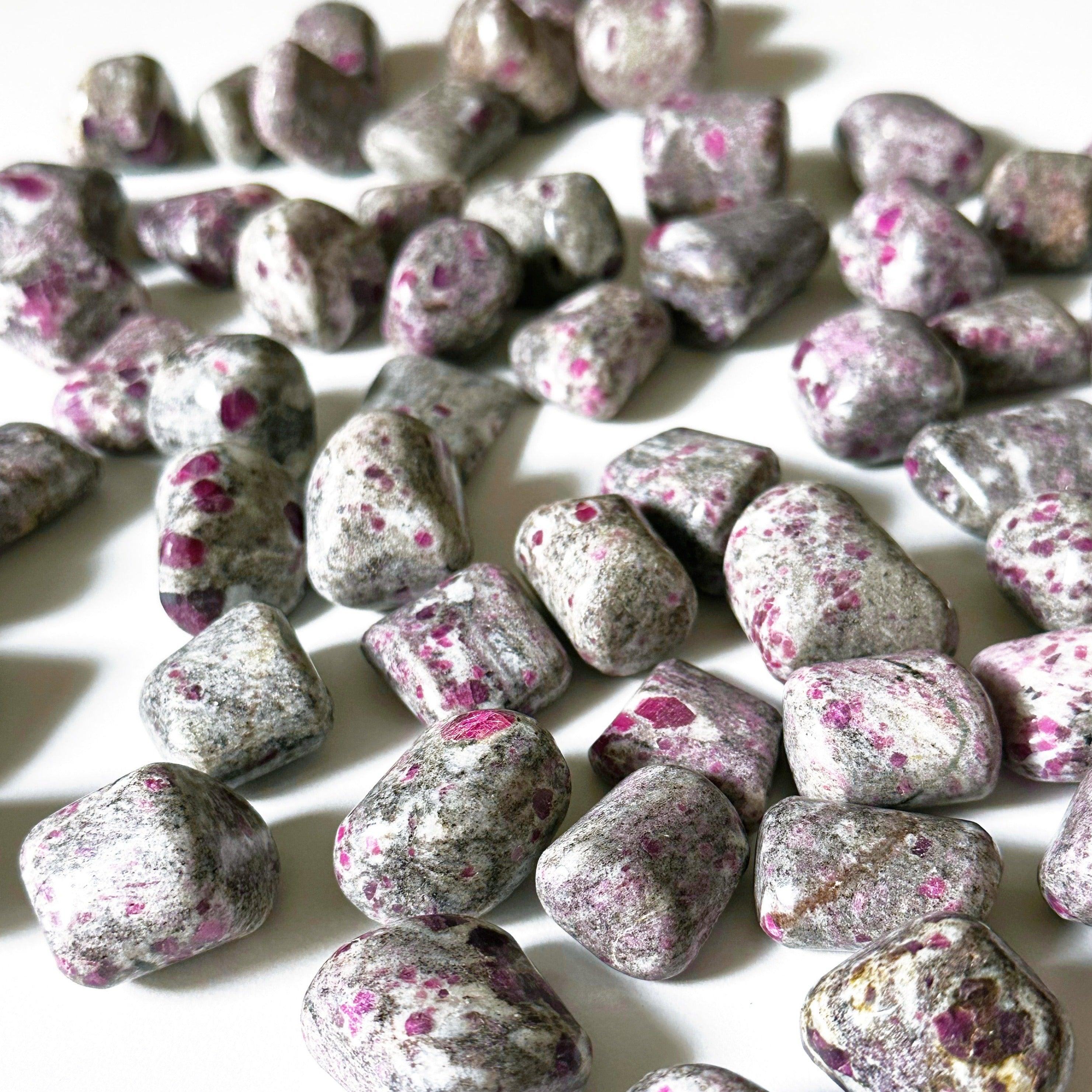 RUBY IN ALBITE TUMBLE - 33 bday, albite, bulk, end of year sale, holiday sale, pocket crystal, pocket crystals, pocket stone, recently added, ruby, ruby in albite, tumble, tumbled stone, tumbles - The Mineral Maven