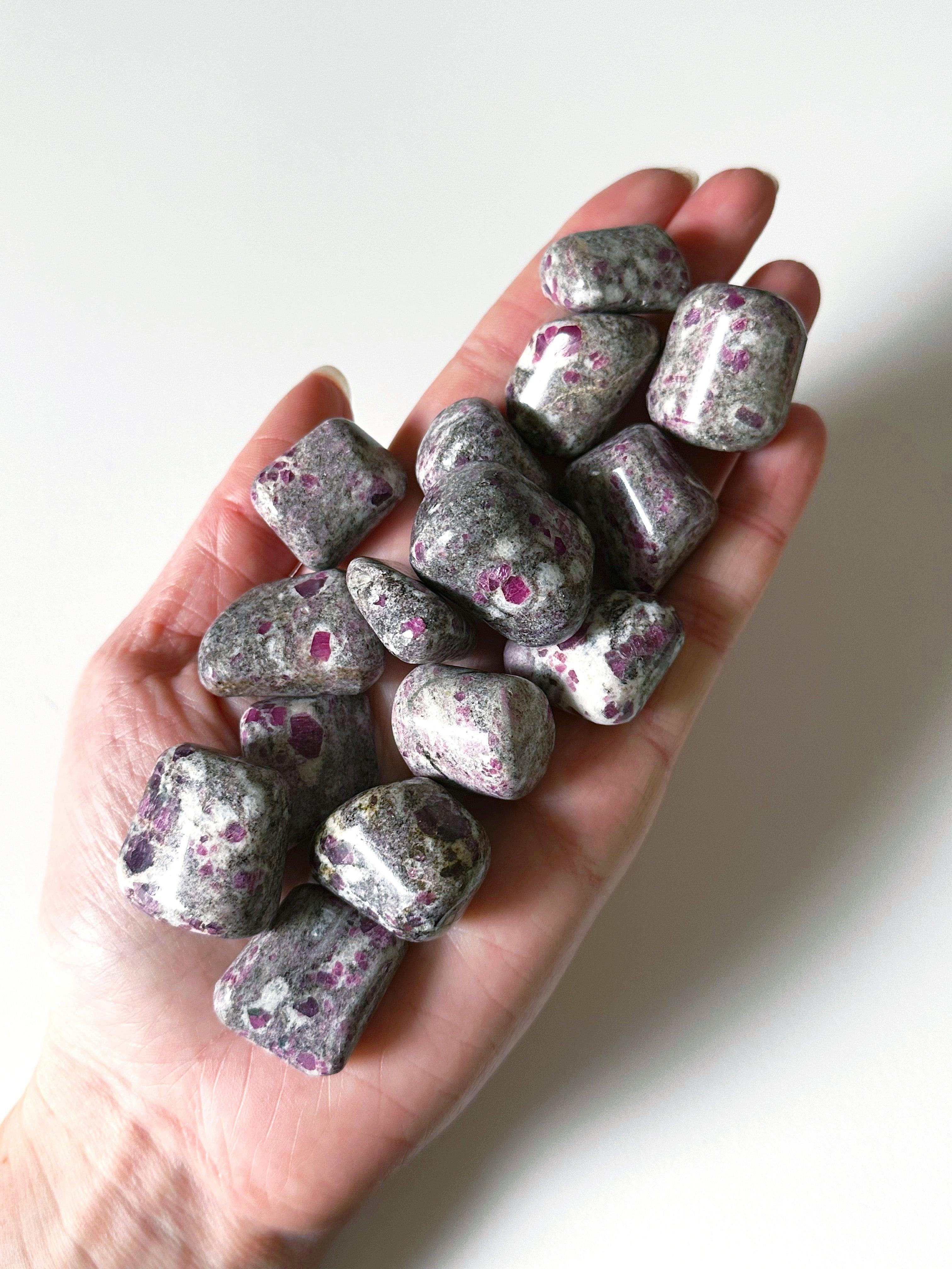 RUBY IN ALBITE TUMBLE - 33 bday, albite, bulk, end of year sale, holiday sale, pocket crystal, pocket crystals, pocket stone, recently added, ruby, ruby in albite, tumble, tumbled stone, tumbles - The Mineral Maven