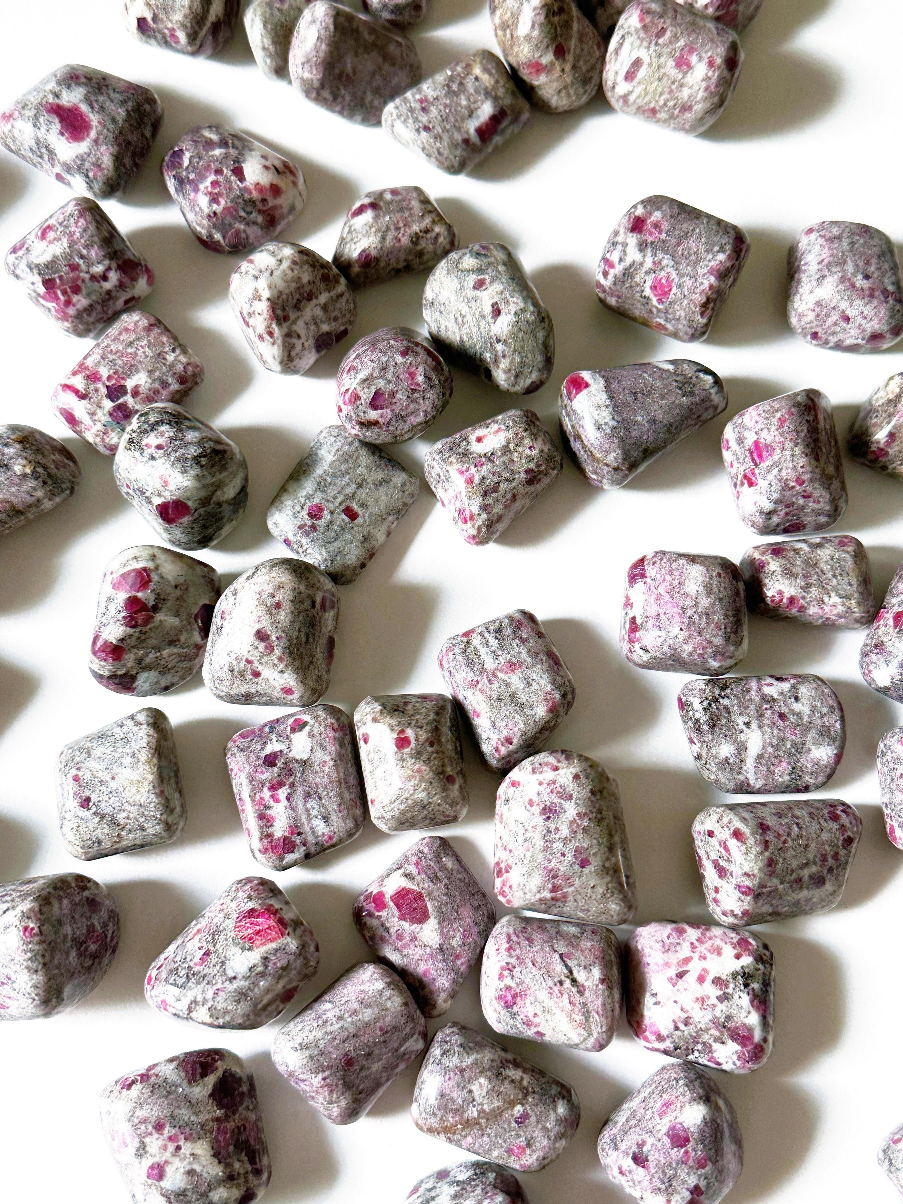 RUBY IN ALBITE TUMBLE - 33 bday, albite, bulk, end of year sale, holiday sale, pocket crystal, pocket crystals, pocket stone, recently added, ruby, ruby in albite, tumble, tumbled stone, tumbles - The Mineral Maven