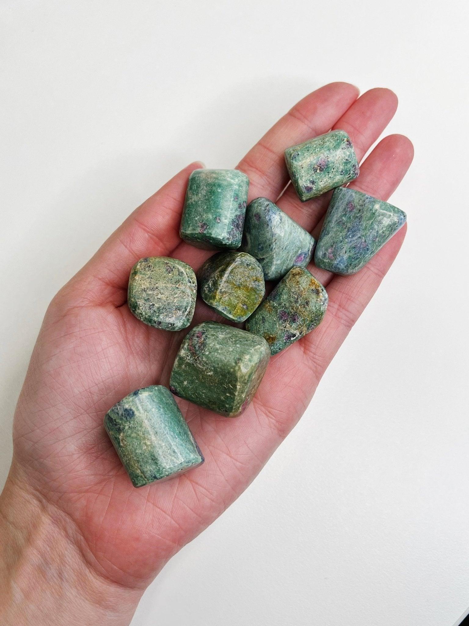 RUBY IN FUCHSITE TUMBLE - 33 bday, Black Friday sale, end of year sale, fuchsite, holiday sale, joy gift bundle, love gift bundle, new year sale, pocket crystal, pocket crystals, pocket stone, ruby, ruby in fuchsite, tumble, tumbled stone, tumbles, winter solstice - The Mineral Maven