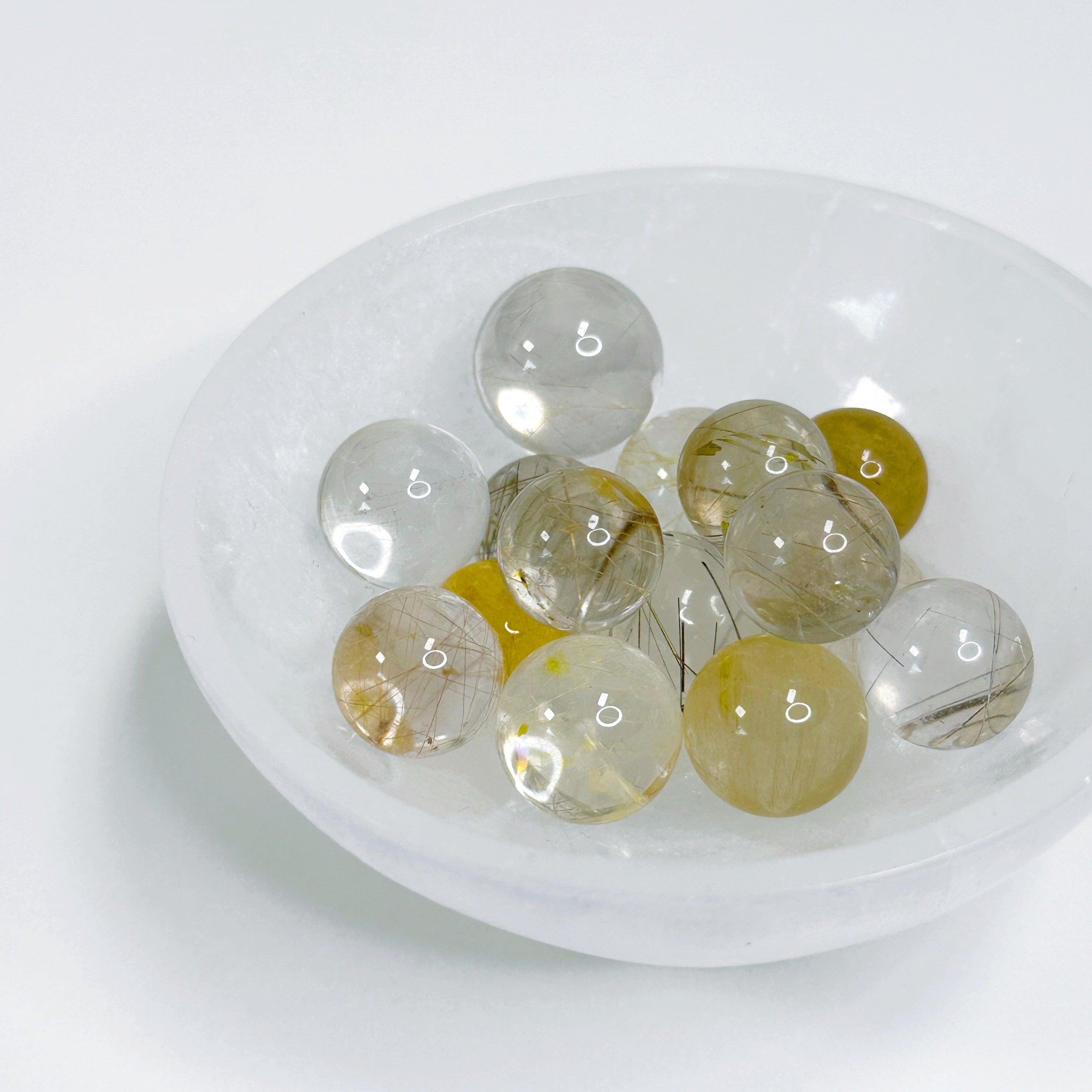 RUTILATED QUARTZ MINI SPHERE - 2025 vibes, 33 bday, 444 sale, Black Friday sale, emotional support, end of year sale, february, focus gift bundle, holiday sale, mini sphere, polished, rutilated quartz, sphere - The Mineral Maven