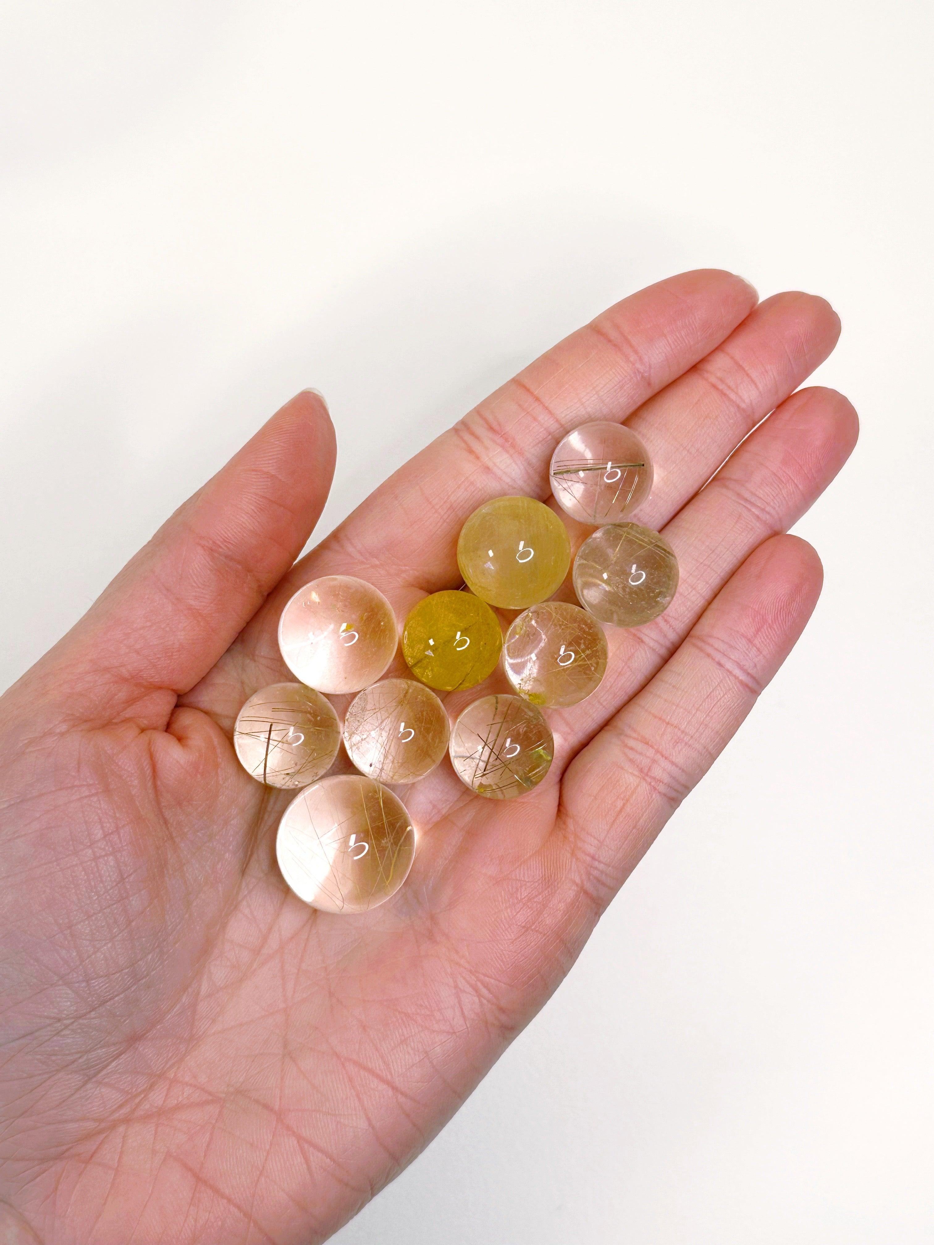 RUTILATED QUARTZ MINI SPHERE - 2025 vibes, 33 bday, 444 sale, Black Friday sale, emotional support, end of year sale, february, focus gift bundle, holiday sale, mini sphere, polished, rutilated quartz, sphere - The Mineral Maven