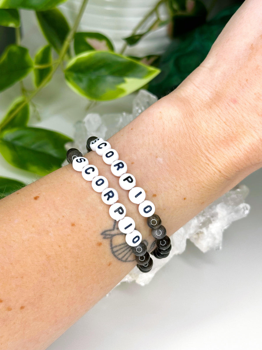 'SCORPIO' SILVER SHEEN OBSIDIAN + LABRADORITE 6mm - HANDMADE CRYSTAL BRACELET - 6mm, black, bracelet, crystal bracelet, handmade bracelet, jewelry, market bracelet, obsidian, recently added, Scorpio Season, silver sheen obsidian, Wearable - The Mineral Maven