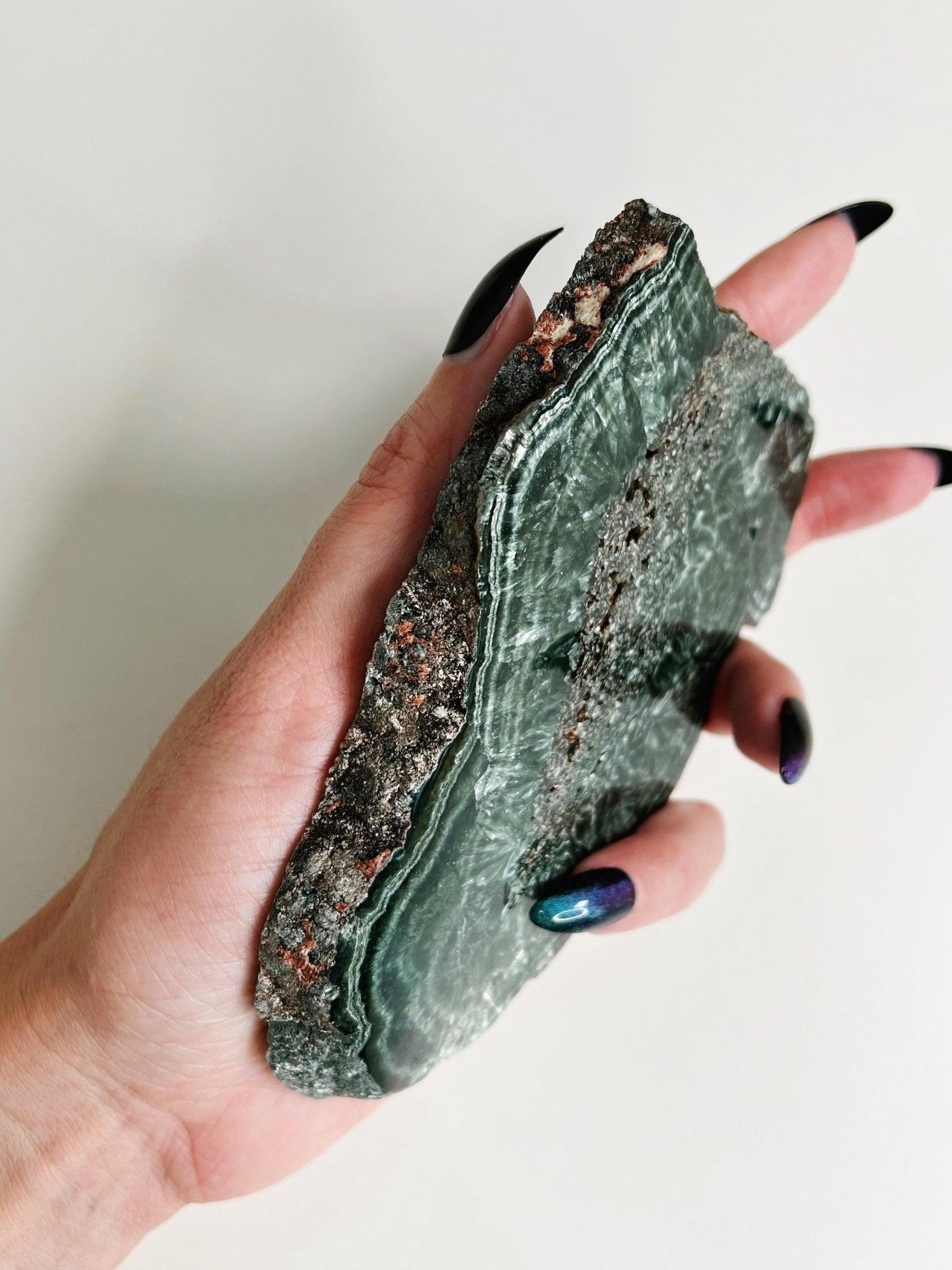 SERAPHINITE SLAB 2 - 2025 vibes, 33 bday, 444 sale, Black Friday sale, holiday sale, new beginnings, new year sale, one of a kind, OOAK, polished, seraphinite, slab - The Mineral Maven