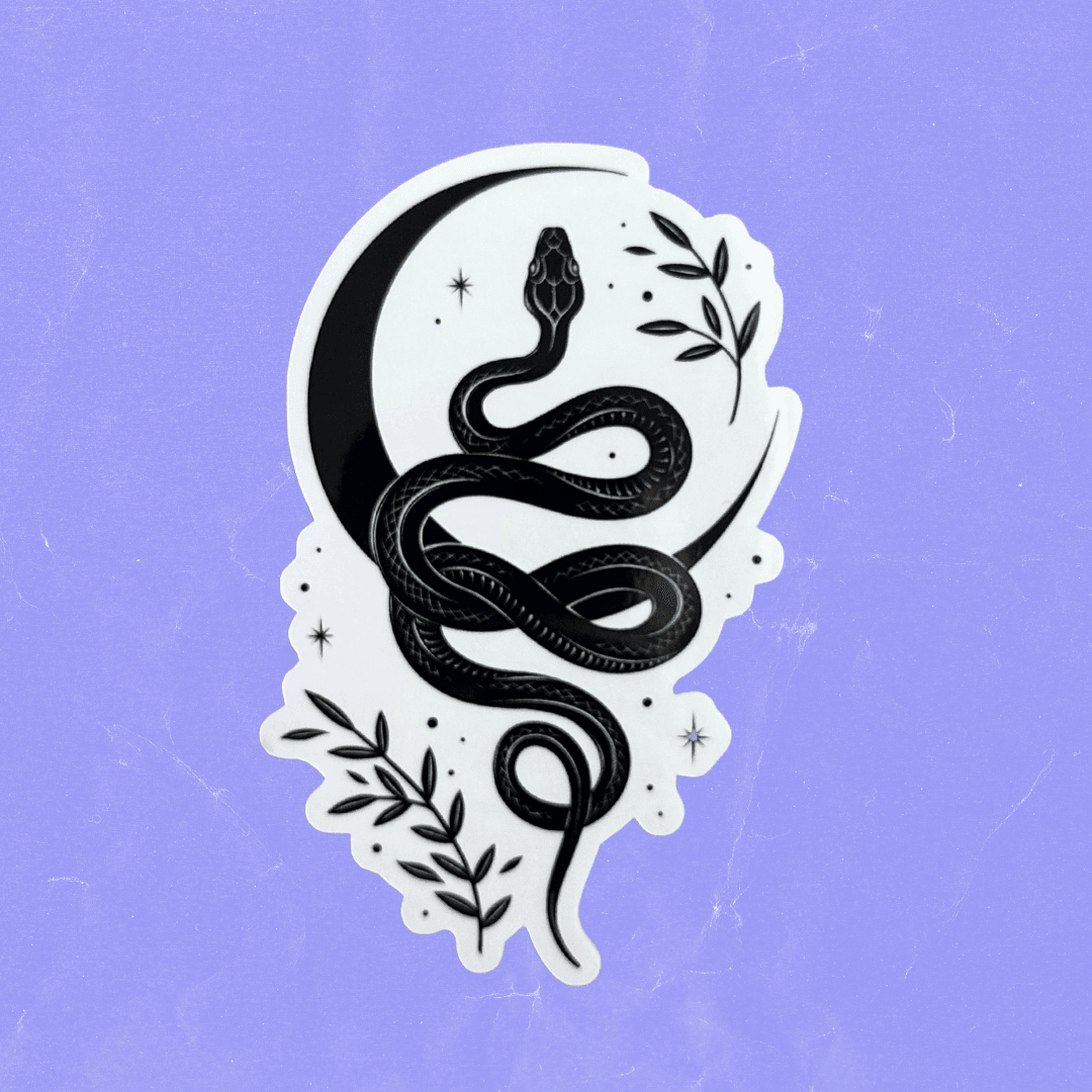 SERPENT + MOON STICKER - 33 bday, 444 sale, hare, hare and moon, holiday sale, moon sticker, sticker - The Mineral Maven