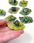 SERPENTINE MINI FROG ON LEAF - crystal critter, crystal frog, frog, frog on leaf, mini frog, serpentine, serpentinite - The Mineral Maven