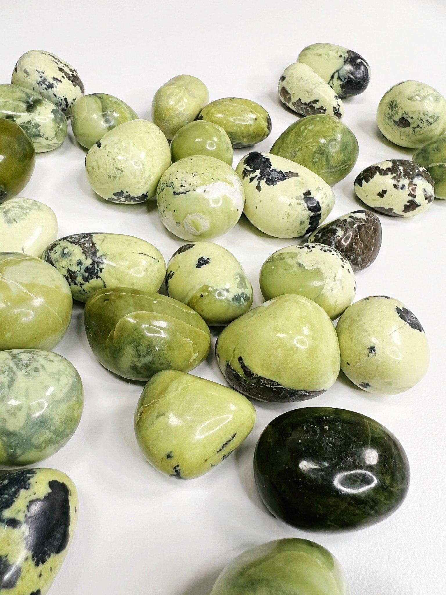 SERPENTINE WITH PYRITE TUMBLE - 33 bday, abundance gift bundle, Black Friday sale, end of year sale, focus gift bundle, good luck + abundance, holiday sale, new year sale, pocket crystal, pocket stone, pyrite, serpentine, spring equinox, tumble - The Mineral Maven