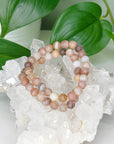 SHADED MOONSTONE 8mm - HANDMADE CRYSTAL BRACELET - 8mm, air, aquarius, bracelet, cancer, crystal bracelet, fertility, gemini, handmade bracelet, jewelry, libra, moonstone, Orange, peach moonstone, pisces, summerween collection, virgo, Wearable - The Mineral Maven