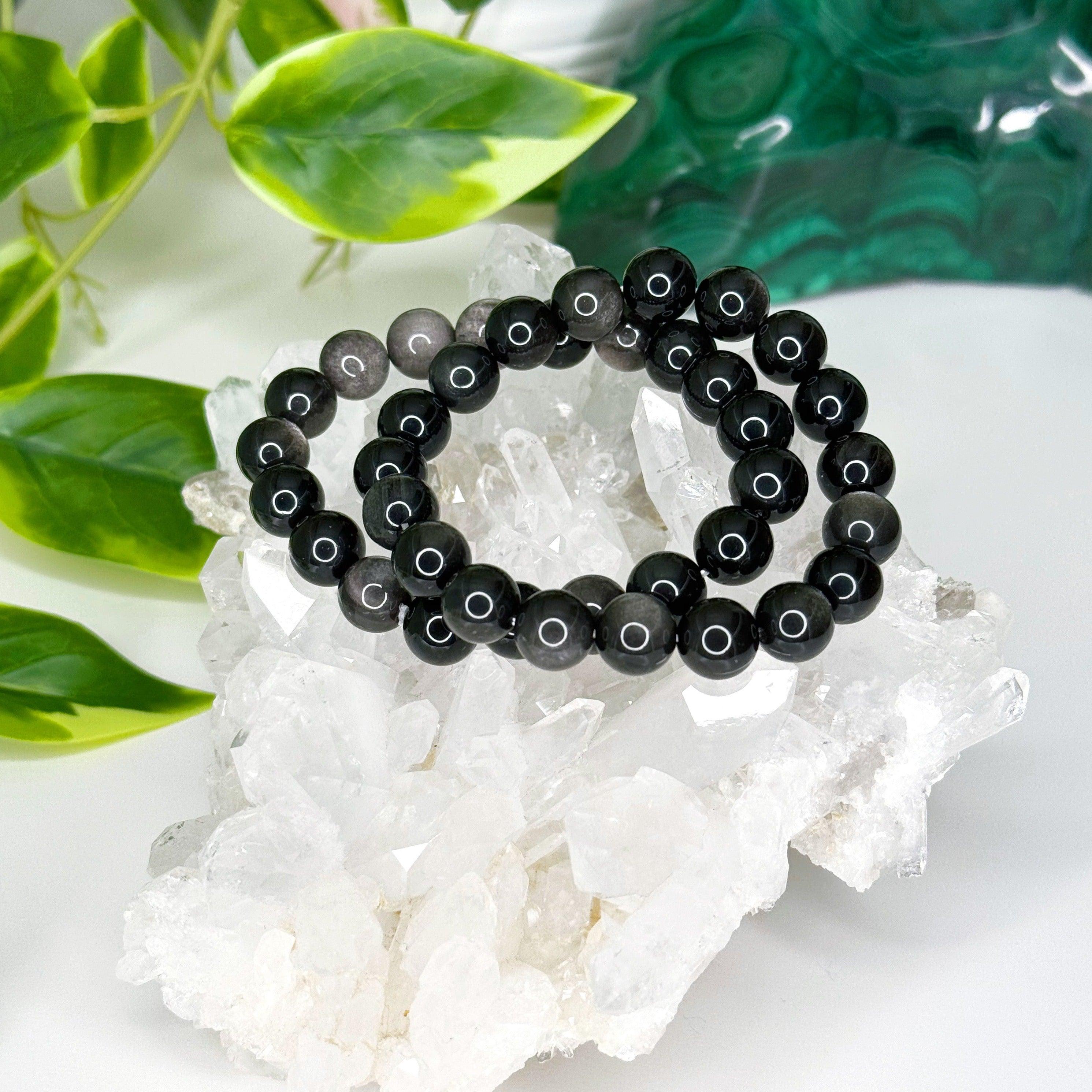 SILVER SHEEN OBSIDIAN 10mm - HANDMADE CRYSTAL BRACELET - 10mm, black, bracelet, crystal bracelet, Friday the 13th, handmade bracelet, jewelry, market bracelet, obsidian, protection gift bundle, recently added, Scorpio Season, silver sheen obsidian, Wearable - The Mineral Maven