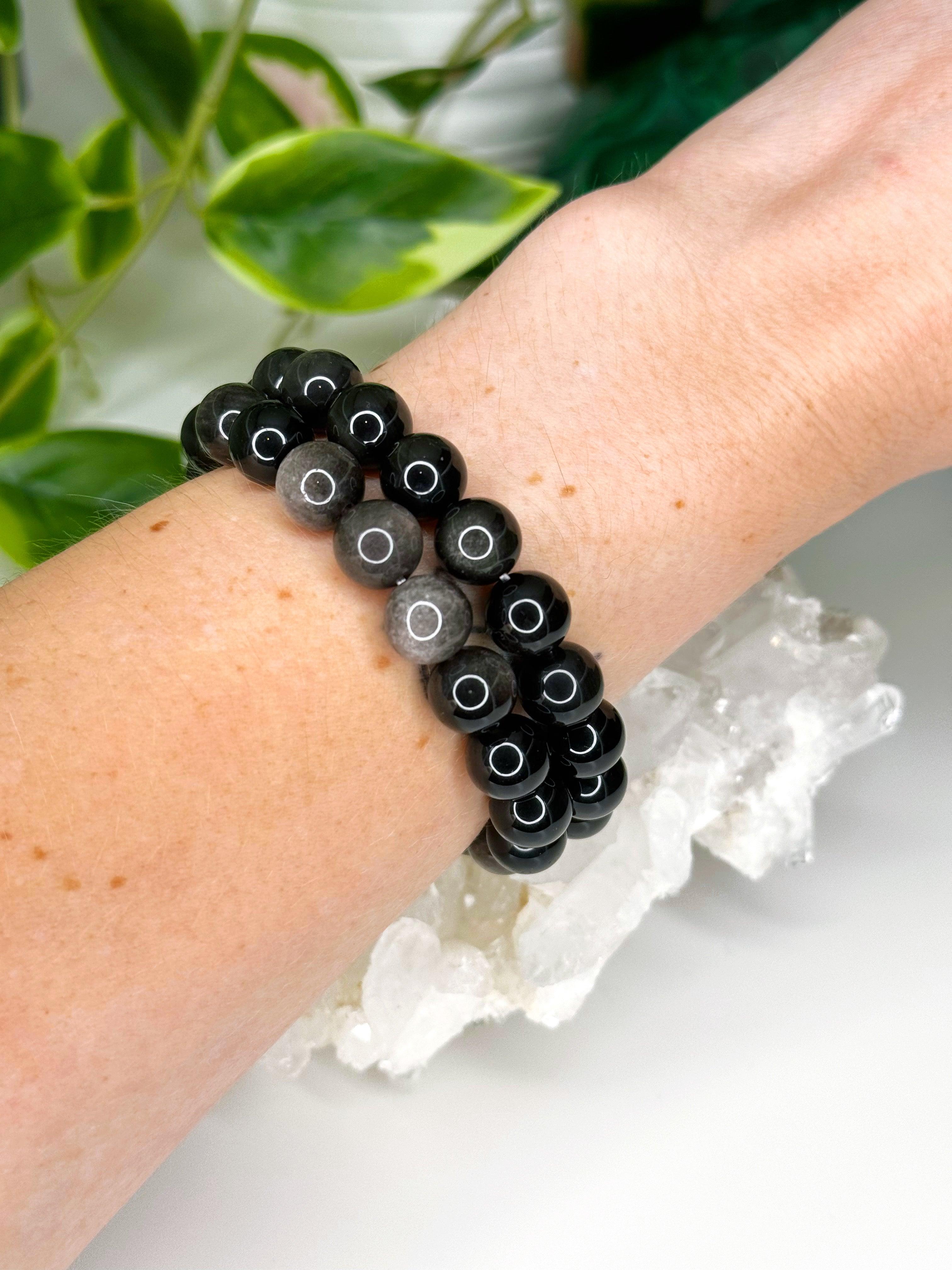 SILVER SHEEN OBSIDIAN 10mm - HANDMADE CRYSTAL BRACELET - 10mm, black, bracelet, crystal bracelet, Friday the 13th, handmade bracelet, jewelry, market bracelet, obsidian, protection gift bundle, recently added, Scorpio Season, silver sheen obsidian, Wearable - The Mineral Maven