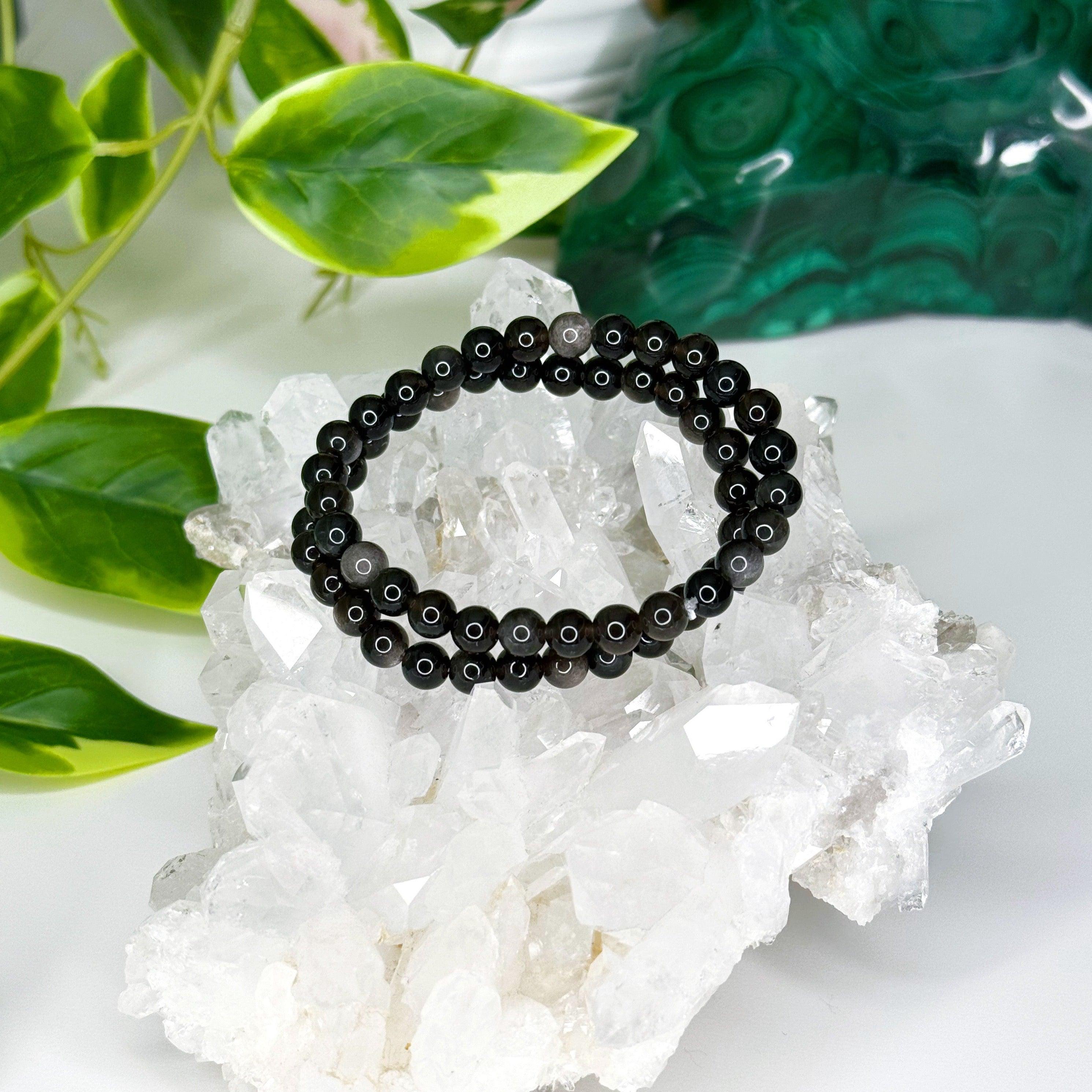 SILVER SHEEN OBSIDIAN 6mm - HANDMADE CRYSTAL BRACELET - 6mm, black, bracelet, crystal bracelet, Friday the 13th, handmade bracelet, jewelry, market bracelet, obsidian, protection gift bundle, recently added, silver sheen obsidian, Wearable - The Mineral Maven