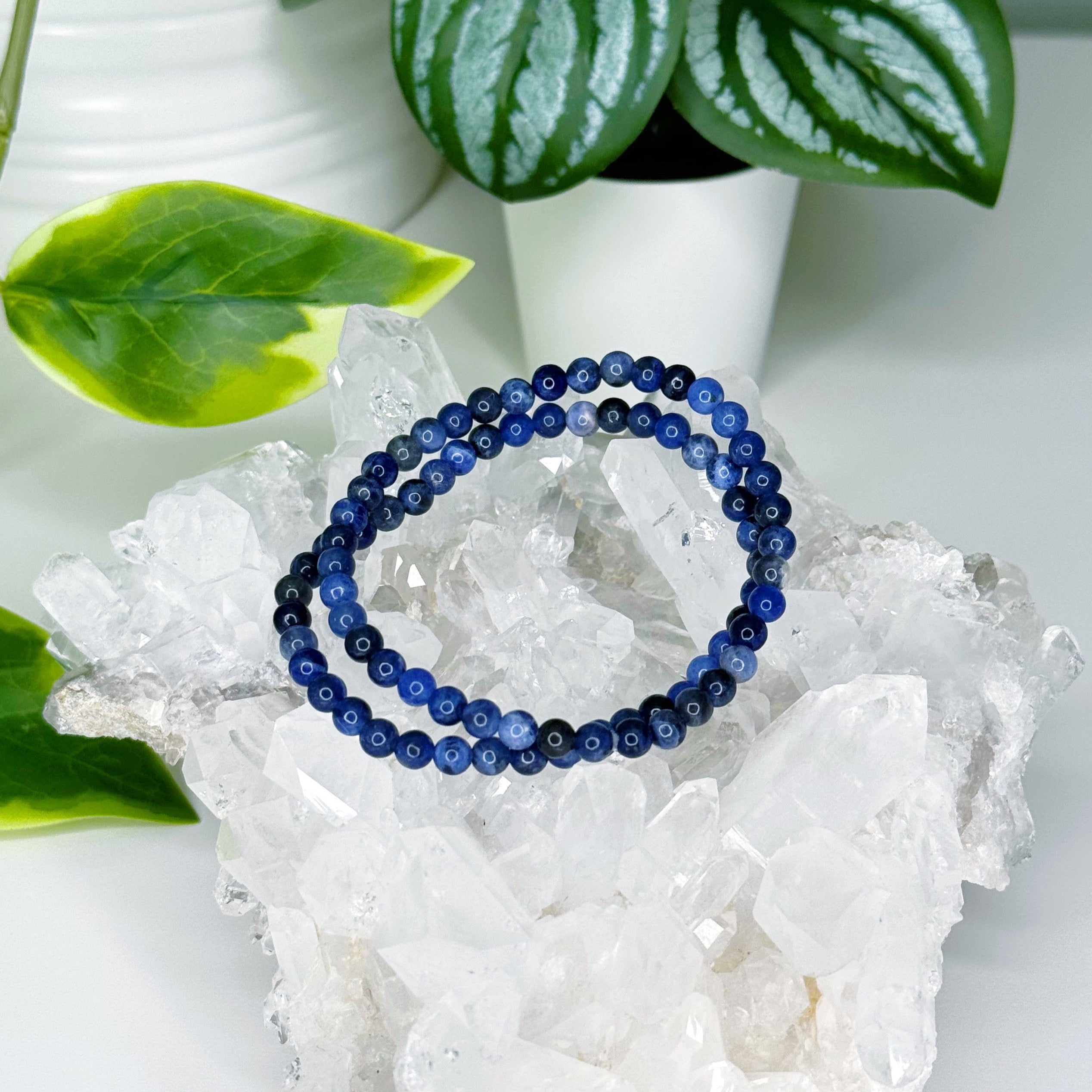 SODALITE 4mm - HANDMADE CRYSTAL BRACELET - 4mm, air, aquarius, blue, bracelet, career, crystal bracelet, crystals for beginners, handmade bracelet, jewelry, June 2025 inventory check, market bracelet, mercury retrograde, pisces, sagittarius, sodalite, taurus, virgo, Wearable - The Mineral Maven