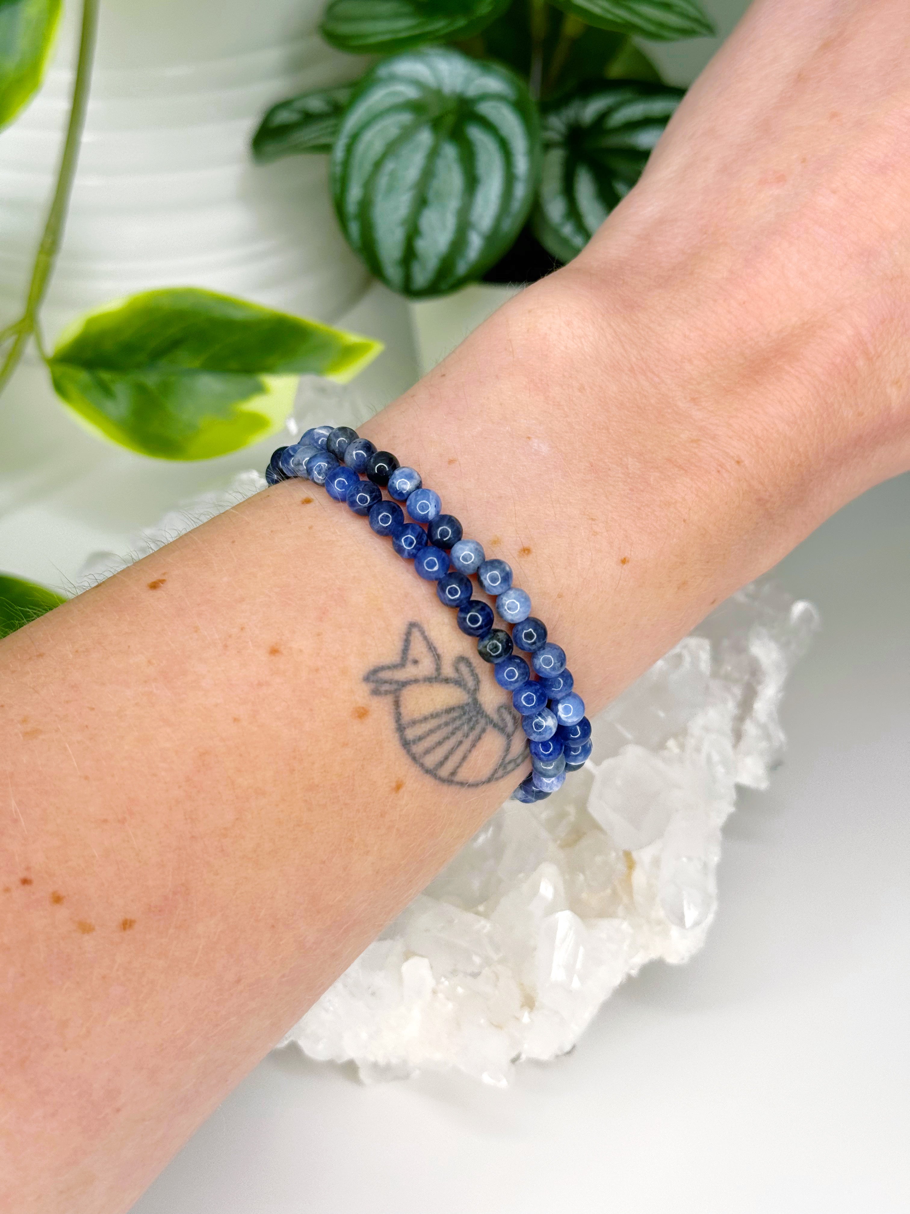 SODALITE 4mm - HANDMADE CRYSTAL BRACELET - 4mm, air, aquarius, blue, bracelet, career, crystal bracelet, crystals for beginners, handmade bracelet, jewelry, June 2025 inventory check, market bracelet, mercury retrograde, pisces, sagittarius, sodalite, taurus, virgo, Wearable - The Mineral Maven