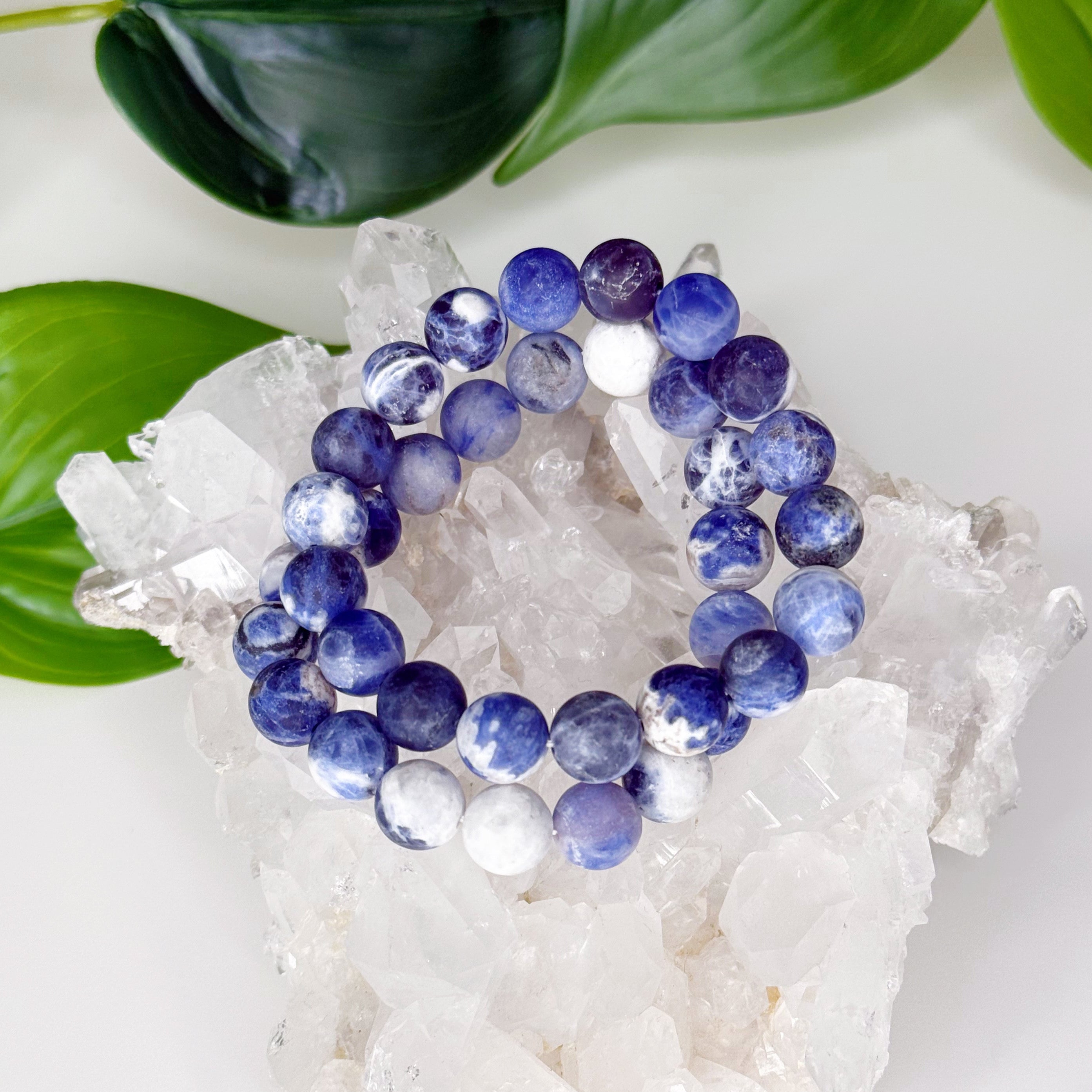 SODALITE (MATTE) 10mm - HANDMADE CRYSTAL BRACELET - 10mm, air, Aquarius, blue, bracelet, crystal bracelet, handmade bracelet, jewelry, market bracelet, matte, mercury retrograde, pisces, sagittarius, sodalite, taurus, virgo, Wearable, winter solstice - The Mineral Maven