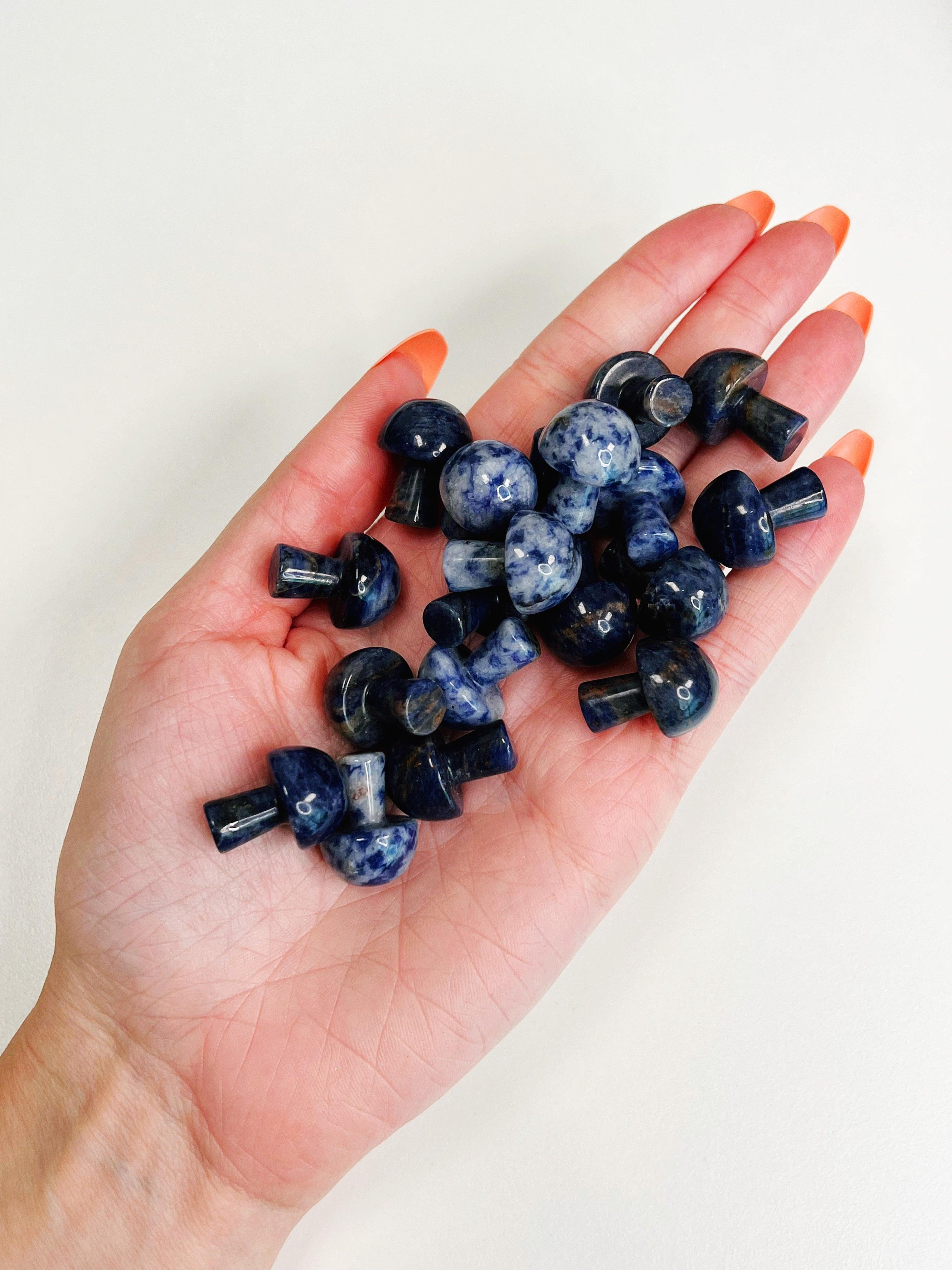 SODALITE MINI MUSHROOM - 33 bday, Black Friday sale, calm gift bundle, career, crystal mushroom, crystals for beginners, emotional support, end of year sale, holiday sale, mini mushroom, mushroom, new year sale, pocket crystal, pocket crystals, pocket stone, sodalite, winter solstice - The Mineral Maven