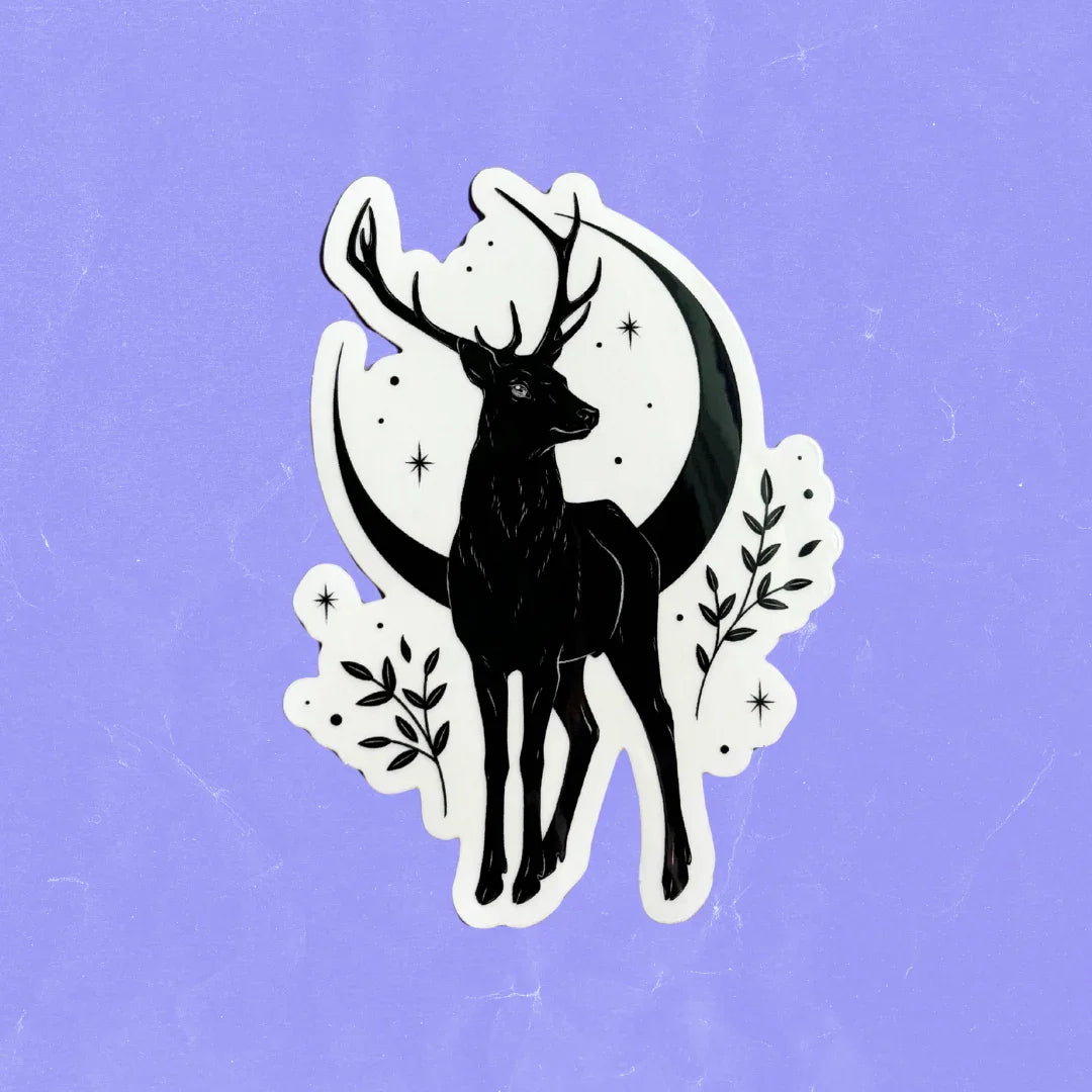 STAG + MOON STICKER - Black Friday sale, moon sticker, stag, stag and moon, sticker - The Mineral Maven