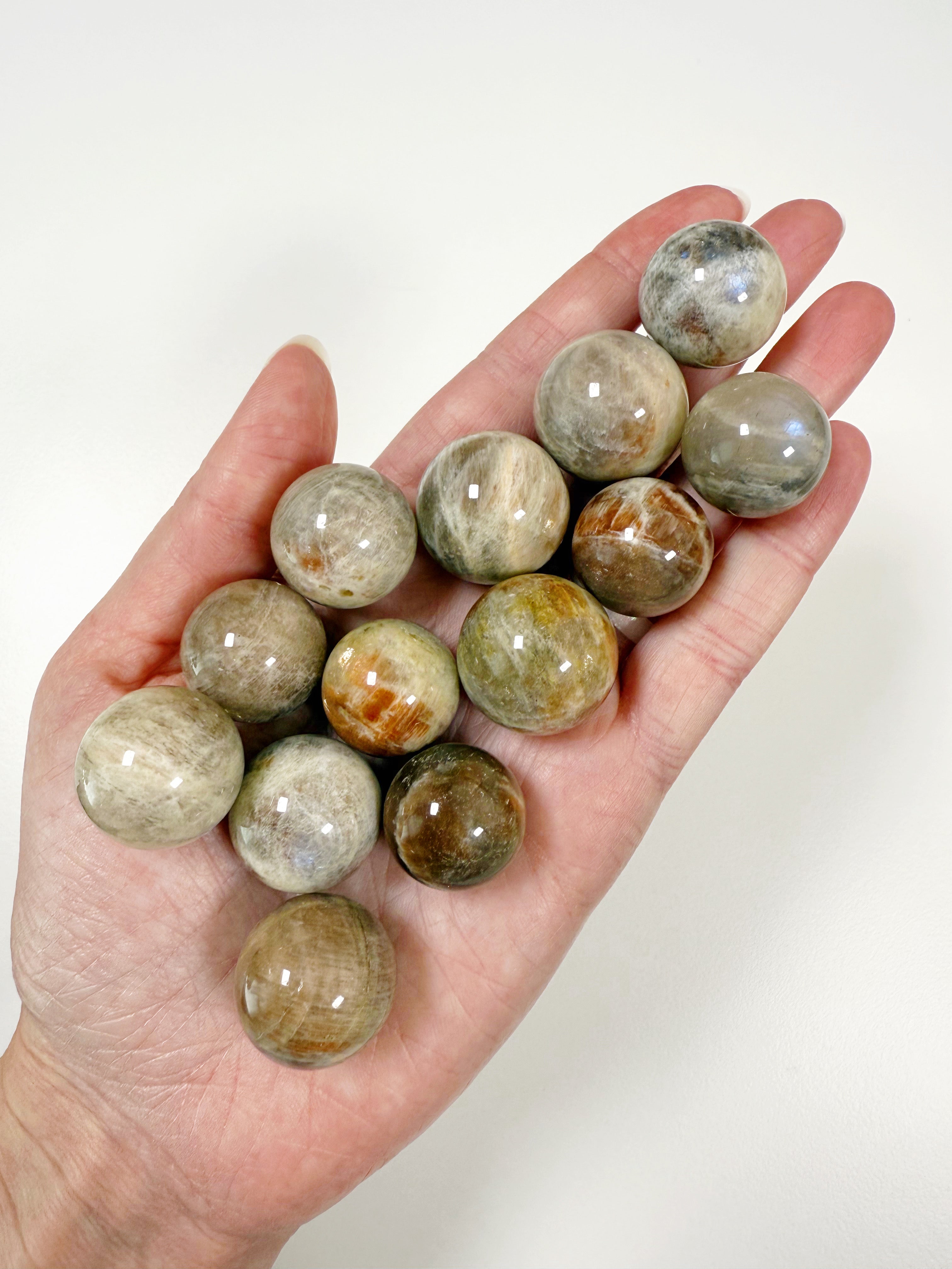 SUNSTONE MOONSTONE MINI SPHERE - 6th anniversary, Arusha sunstone, mini sphere, moonstone, pocket crystal, pocket crystals, pocket stone, polished, polished stone, sphere, sunstone, sunstone moonstone, Tanzanian sunstone - The Mineral Maven