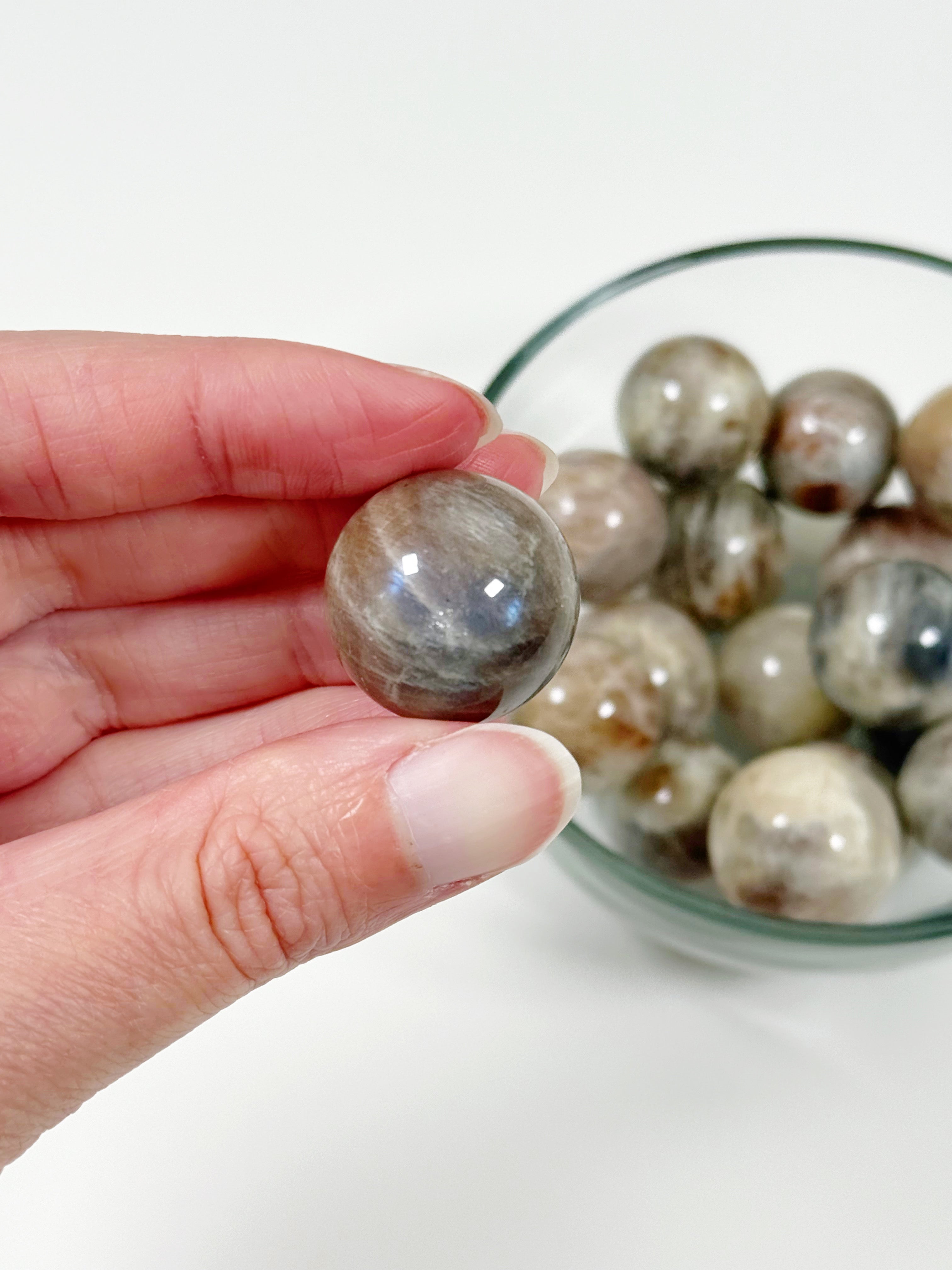 SUNSTONE MOONSTONE MINI SPHERE - 6th anniversary, Arusha sunstone, mini sphere, moonstone, pocket crystal, pocket crystals, pocket stone, polished, polished stone, sphere, sunstone, sunstone moonstone, Tanzanian sunstone - The Mineral Maven