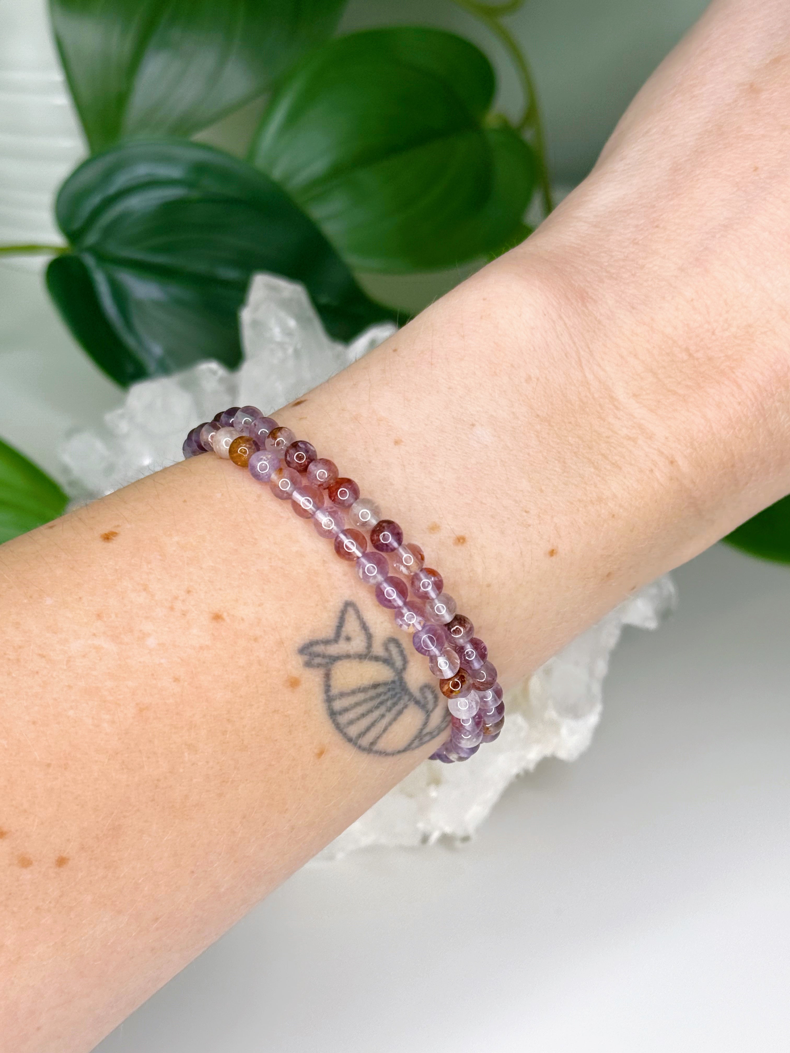 SUPER 7 4mm - HANDMADE CRYSTAL BRACELET - 4mm, 6th anniversary, bracelet, crystal bracelet, emotional support, handmade bracelet, jewelry, market bracelet, purple, Scorpio Season, super 7, Wearable - The Mineral Maven