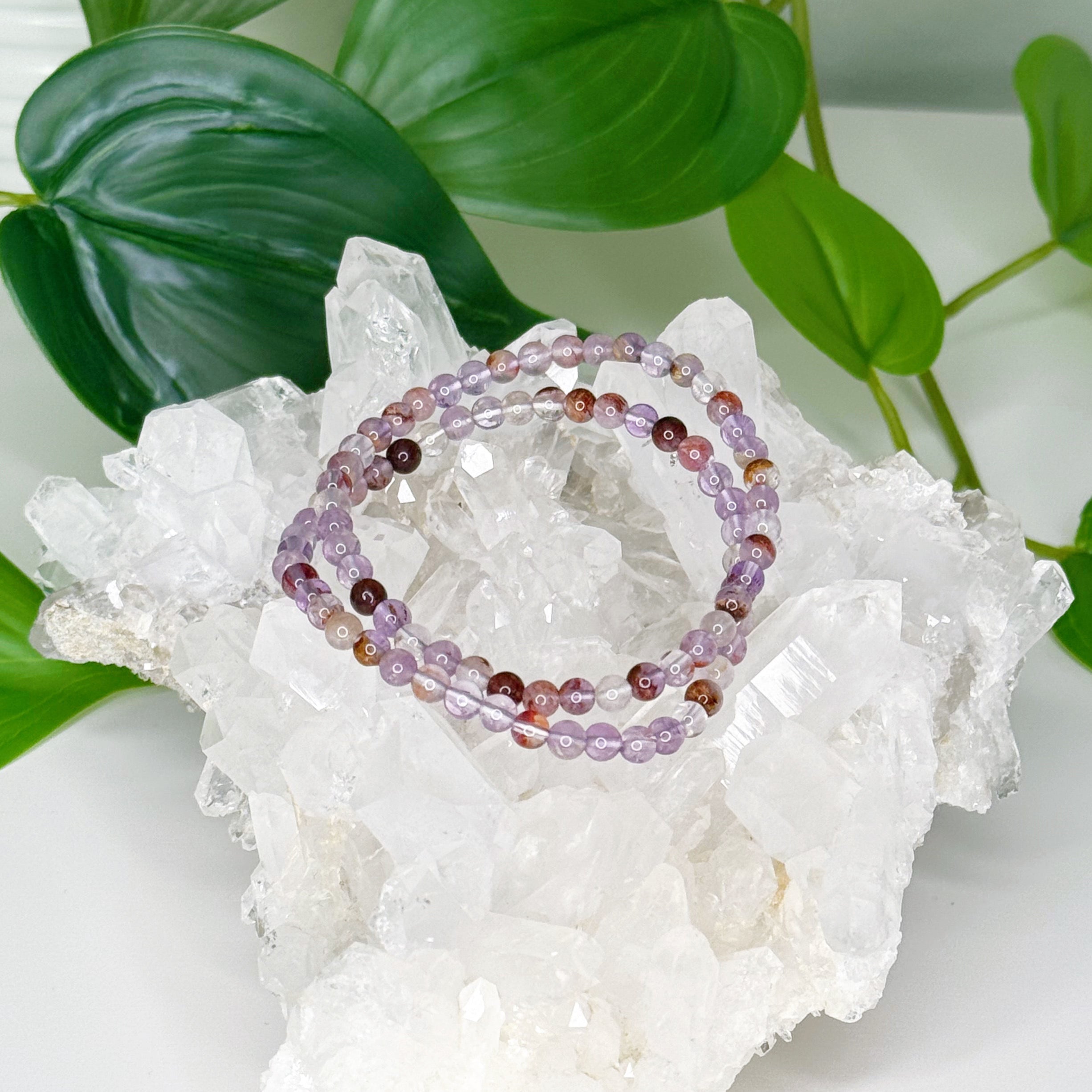 SUPER 7 4mm - HANDMADE CRYSTAL BRACELET - 4mm, 6th anniversary, bracelet, crystal bracelet, emotional support, handmade bracelet, jewelry, market bracelet, purple, Scorpio Season, super 7, Wearable - The Mineral Maven