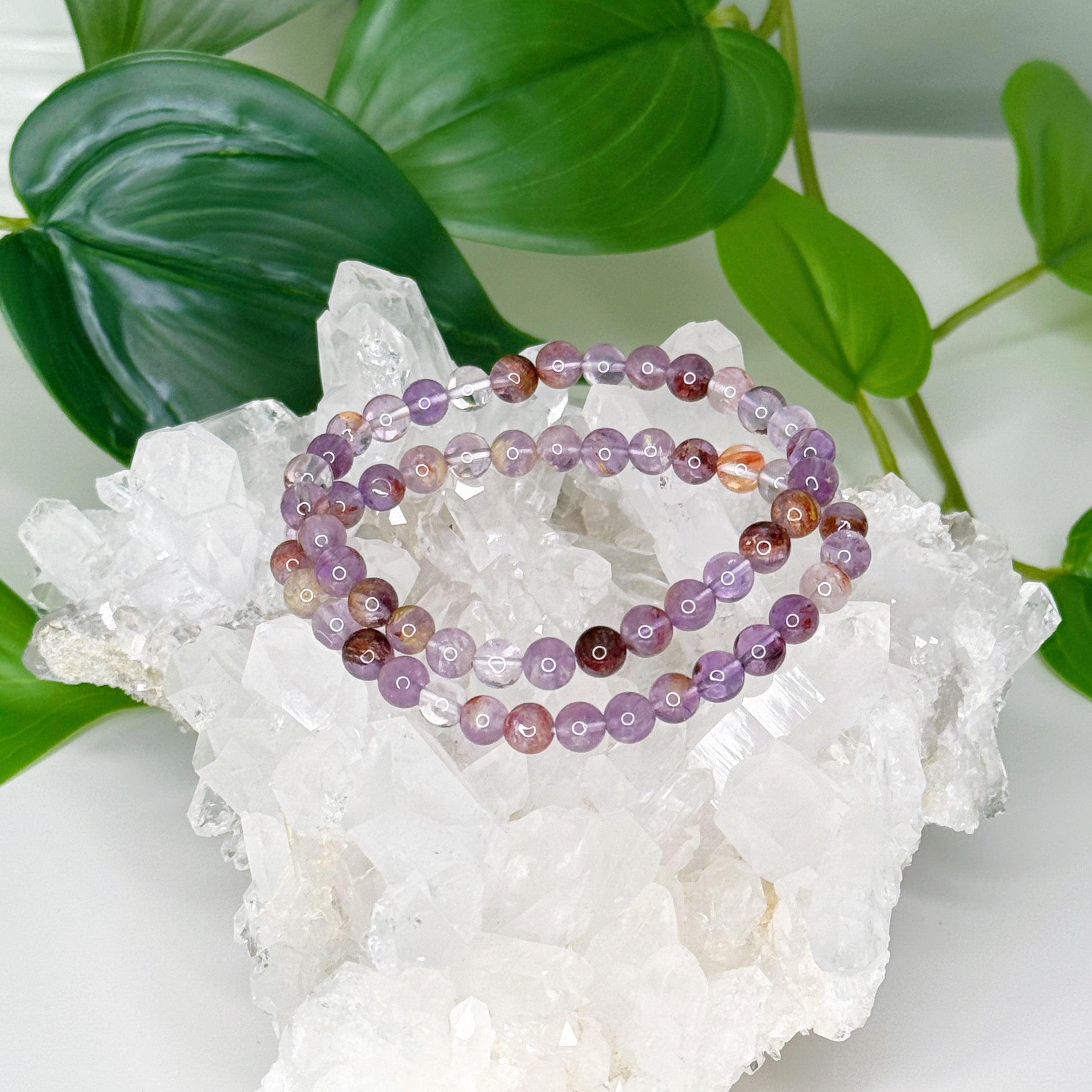 SUPER 7 6mm - HANDMADE CRYSTAL BRACELET - 6mm, 6th anniversary, bracelet, crystal bracelet, emotional support, handmade bracelet, jewelry, market bracelet, purple, Scorpio Season, super 7, Wearable - The Mineral Maven