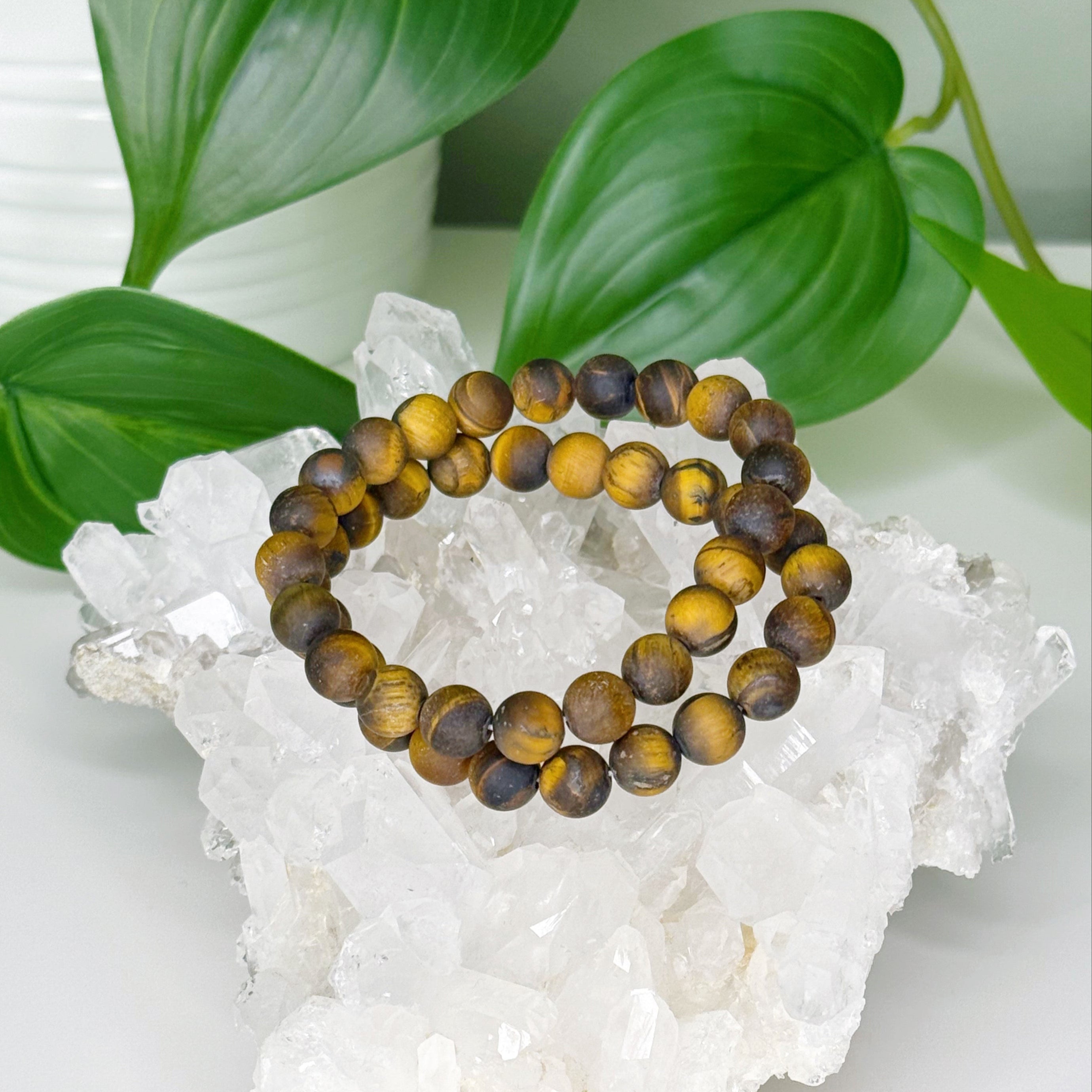 TIGER’S EYE (MATTE) 8mm - HANDMADE CRYSTAL BRACELET - 8mm, bracelet, capricorn, career, crystal bracelet, crystals for beginners, earth, fire, handmade bracelet, jewelry, Leo, market bracelet, matte, summerween collection, sun, tiger’s eye, Wearable - The Mineral Maven