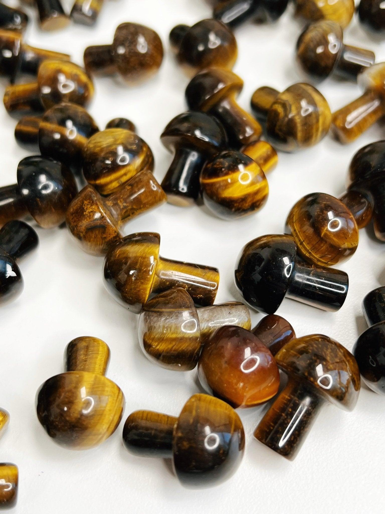 TIGER'S EYE MINI MUSHROOM - 33 bday, 444 sale, Black Friday sale, career, crystal mushroom, crystals for beginners, end of year sale, focus gift bundle, good luck + abundance, holiday sale, Leo szn, mini mushroom, mushroom, new year sale, pocket crystal, pocket stone, polished, spring equinox, tigers eye, update - The Mineral Maven