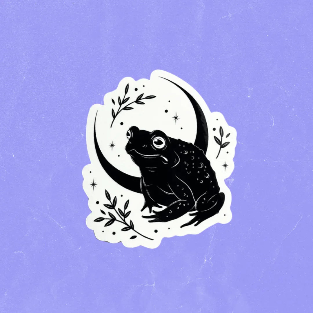 TOAD + MOON STICKER - 33 bday, 444 sale, Black Friday sale, hare, holiday sale, moon sticker, sticker, toad and moon - The Mineral Maven