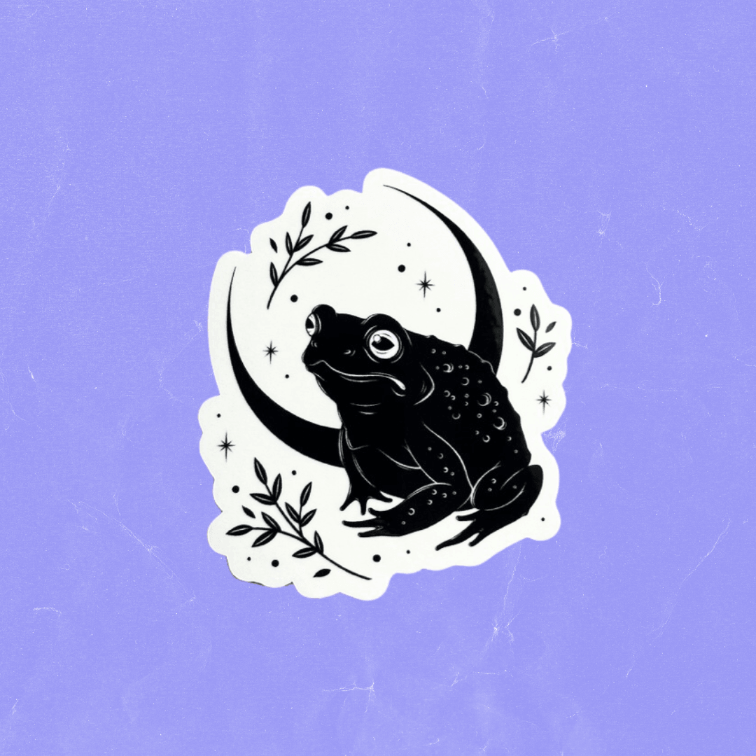TOAD + MOON STICKER - 33 bday, 444 sale, hare, holiday sale, moon sticker, sticker, toad and moon - The Mineral Maven