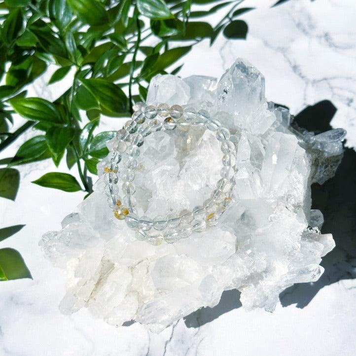 TOPAZ 6mm - HANDMADE CRYSTAL BRACELET - 10 Dec Inventory, 6mm, abundance gift bundle, air, bracelet, bracelet inventory check, clear/white, crystal bracelet, fire, handmade bracelet, jewelry, June 2025 inventory check, market bracelet, springtime, topaz, vernal vibes, Wearable - The Mineral Maven