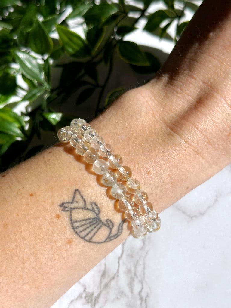 TOPAZ 6mm - HANDMADE CRYSTAL BRACELET - 10 Dec Inventory, 6mm, abundance gift bundle, air, bracelet, bracelet inventory check, clear/white, crystal bracelet, fire, handmade bracelet, jewelry, June 2025 inventory check, market bracelet, springtime, topaz, vernal vibes, Wearable - The Mineral Maven