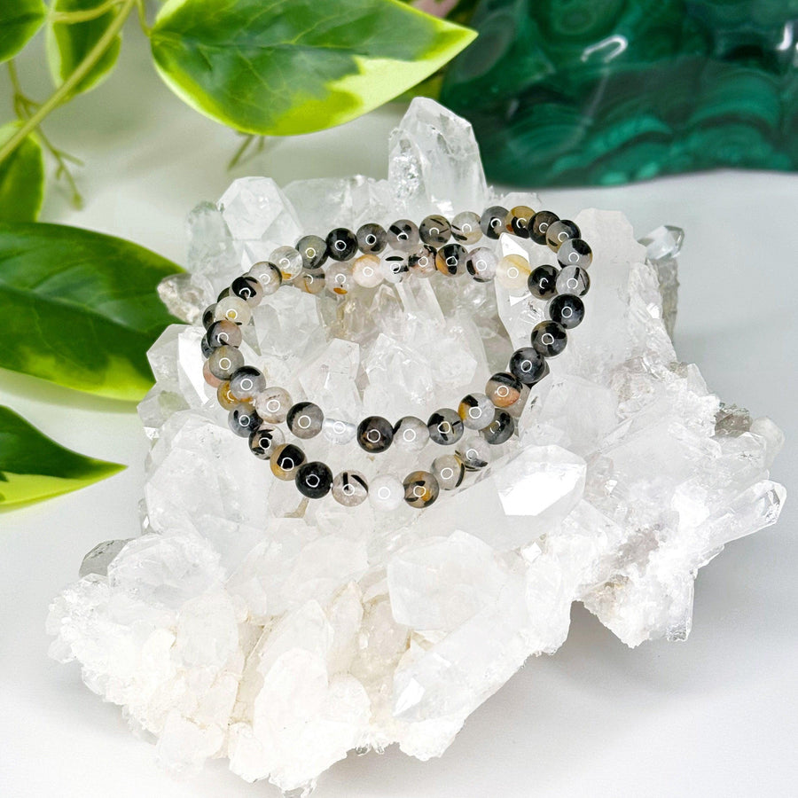 TOURMALINATED QUARTZ W/ IRON INCLUSIONS 6mm - HANDMADE CRYSTAL BRACELET