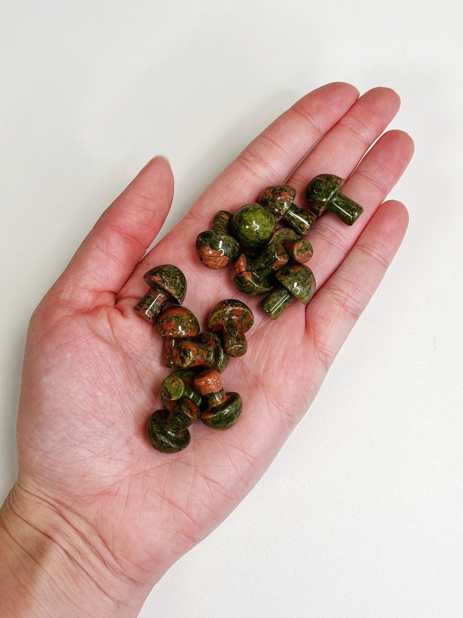 UNAKITE JASPER MINI MUSHROOM - 33 bday, 444 sale, Black Friday sale, crystal mushroom, end of year sale, fertility, holiday sale, mini mushroom, mushroom, new year sale, pocket crystal, pocket stone, polished, spring equinox, unakite, unakite jasper, update - The Mineral Maven