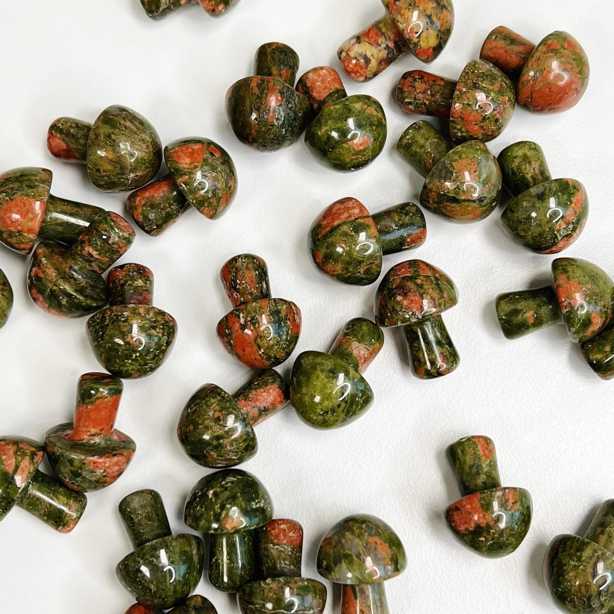 UNAKITE JASPER MINI MUSHROOM - 33 bday, 444 sale, crystal mushroom, end of year sale, fertility, holiday sale, mini mushroom, mushroom, new year sale, pocket crystal, pocket stone, polished, spring equinox, unakite, unakite jasper, update - The Mineral Maven