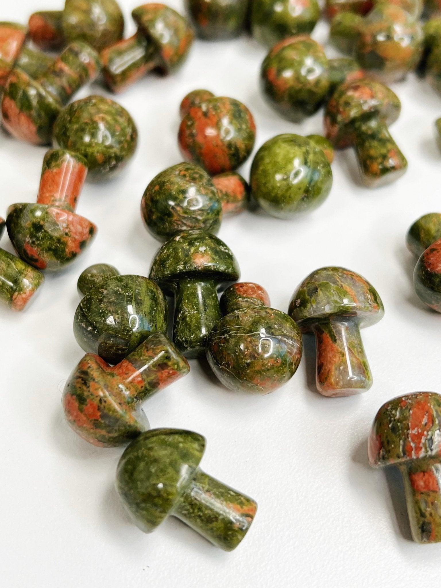 UNAKITE JASPER MINI MUSHROOM - 33 bday, 444 sale, crystal mushroom, end of year sale, fertility, holiday sale, mini mushroom, mushroom, new year sale, pocket crystal, pocket stone, polished, spring equinox, unakite, unakite jasper, update - The Mineral Maven