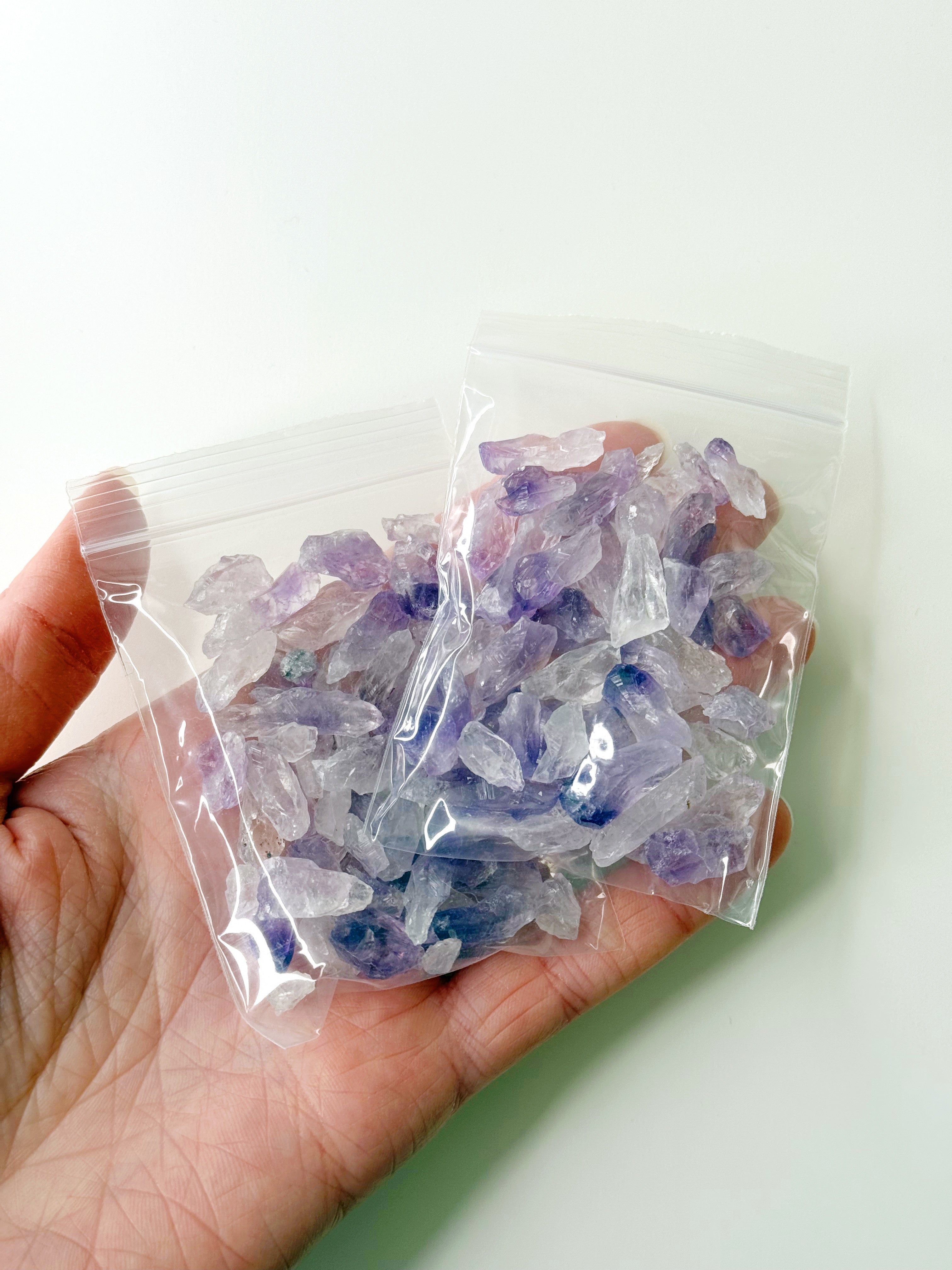 URUGUAYAN AMETHST BAGGIE (30g) - amethyst, baggie, crystal grid, crystal grids, crystals for beginners, raw crystal, raw point, raw stone, Uruguayan amethyst - The Mineral Maven