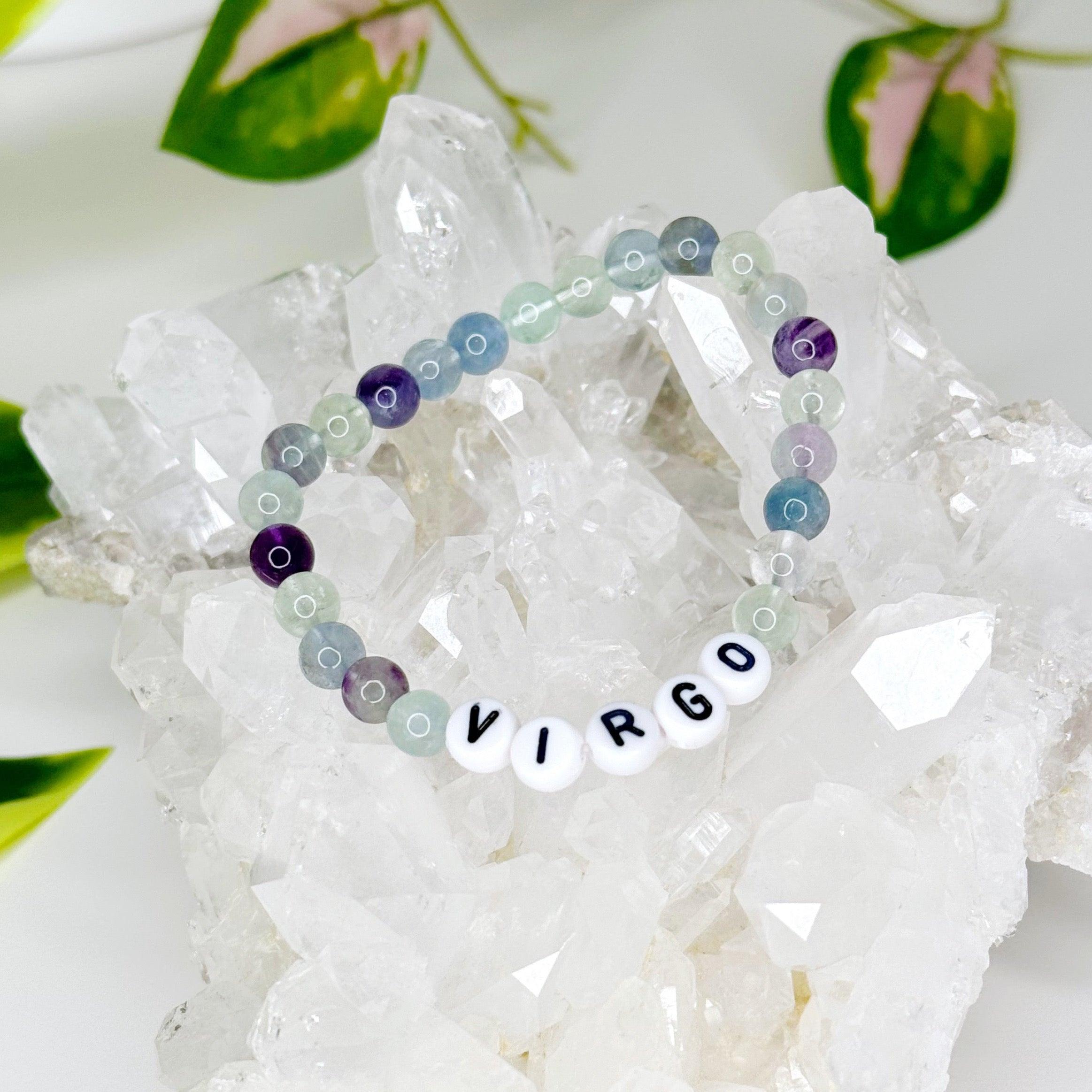 'VIRGO' FLUORITE 6mm - HANDMADE CRYSTAL BRACELET - 6mm, astro collection, bracelet, crystal bracelet, earth, fluorite, handmade bracelet, jewelry, rainbow fluorite, recently added, virgo, virgo stack, Wearable - The Mineral Maven