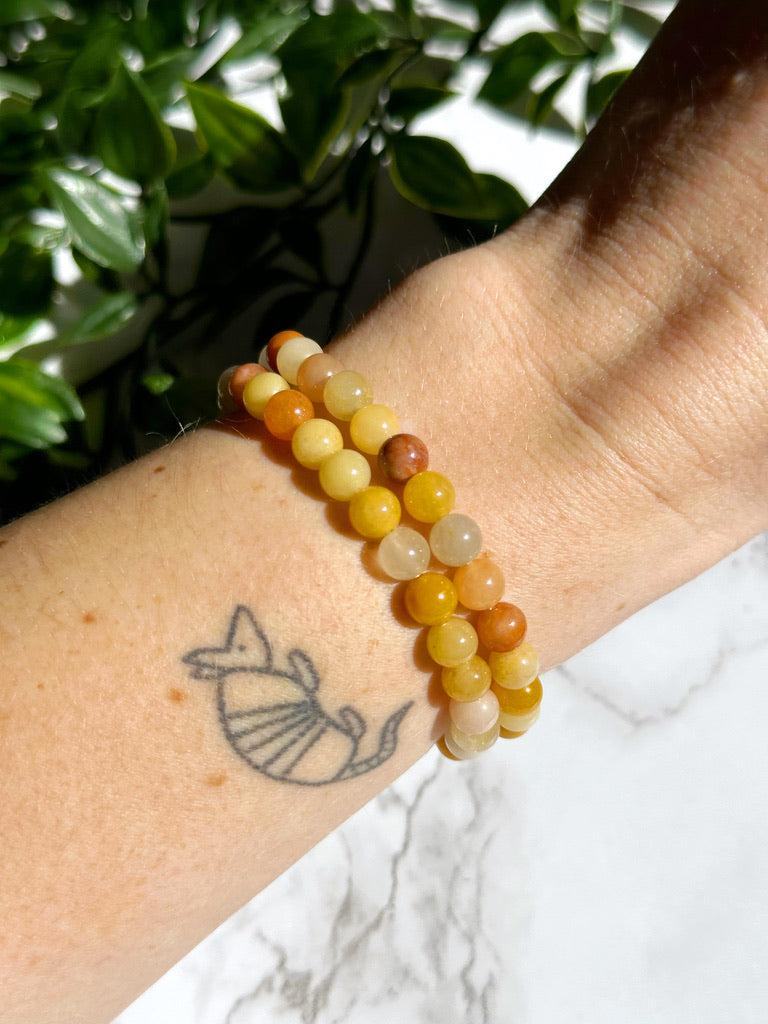 YELLOW AVENTURINE 6mm - HANDMADE CRYSTAL BRACELET - 6mm, april astro, bracelet, crystal bracelet, fall-o-ween, fall-o-ween bracelets, fire, grief gift bundle, handmade bracelet, jewelry, market bracelet, recently added, springtime, vernal vibes, Wearable, yellow, yellow aventurine - The Mineral Maven
