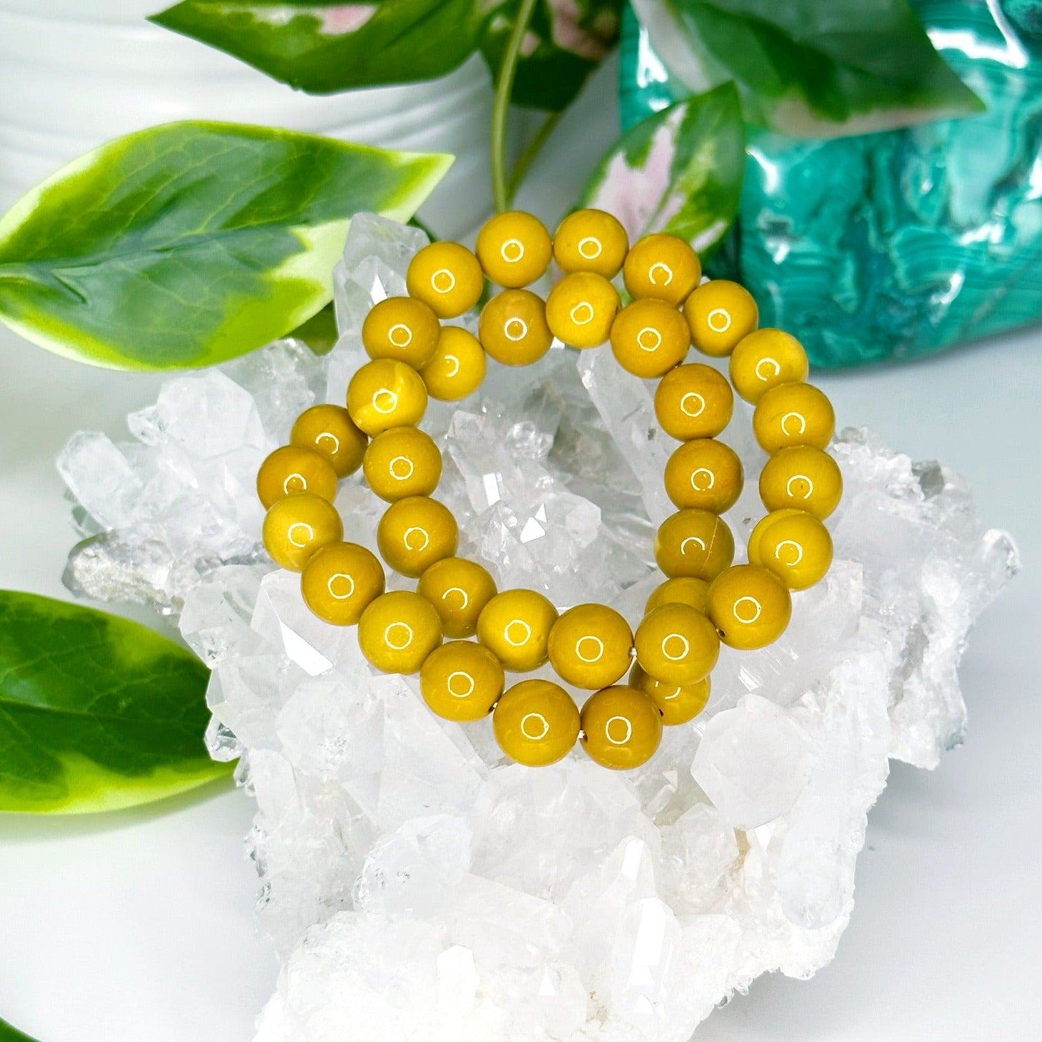 YELLOW MOOKAITE 10mm - HANDMADE CRYSTAL BRACELET - 10 Dec Inventory, 10mm, bracelet, bracelet inventory check, crystal bracelet, earth, fall-o-ween, fall-o-ween bracelets, fire, focus gift bundle, handmade bracelet, jewelry, joy gift bundle, June 2025 inventory check, Leo, market bracelet, mookaite, Wearable, yellow mookaite - The Mineral Maven
