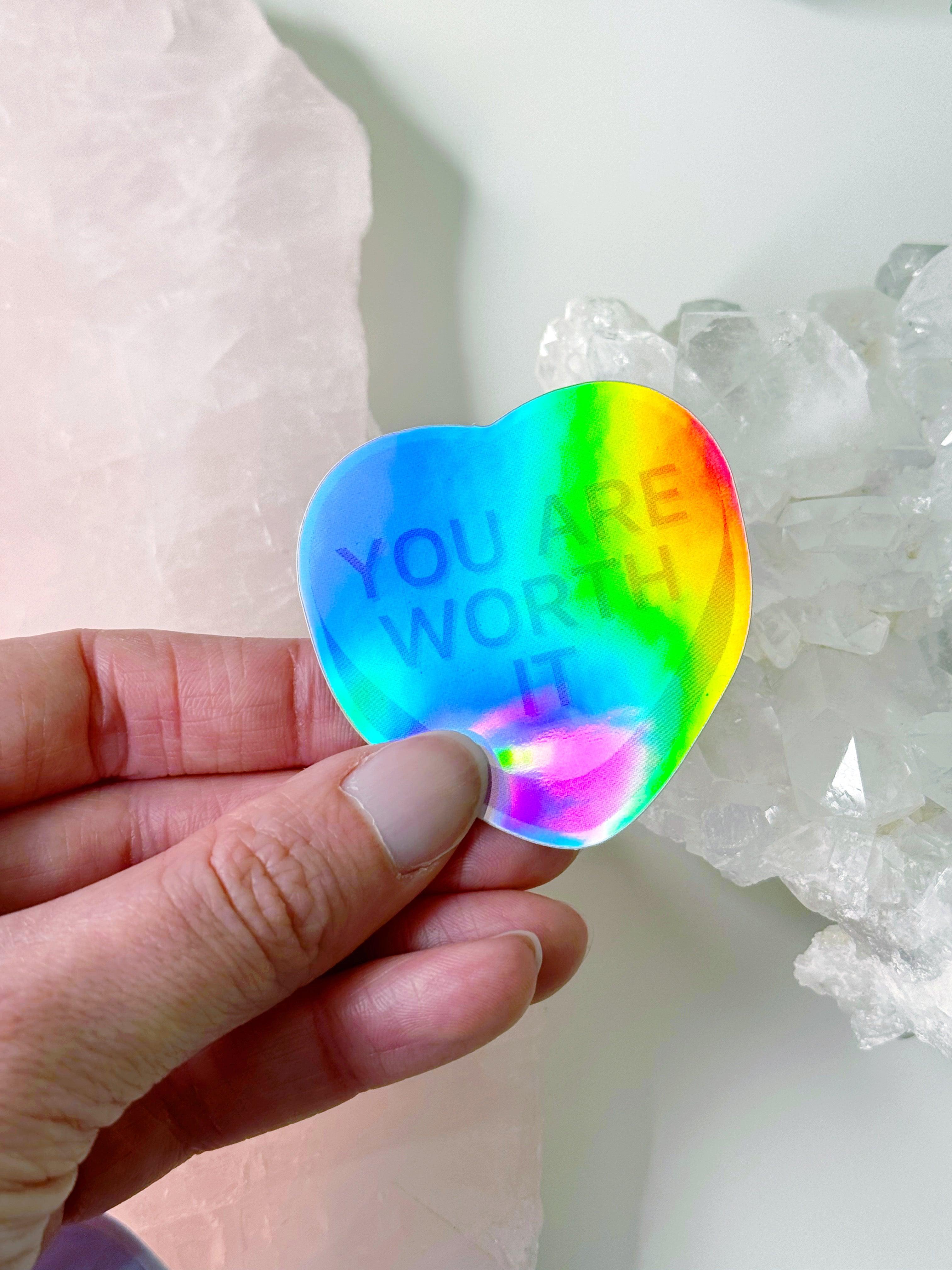 "YOU ARE WORTH IT" HEART STICKER - energy tool, merch, sticker, valentines vibes - The Mineral Maven