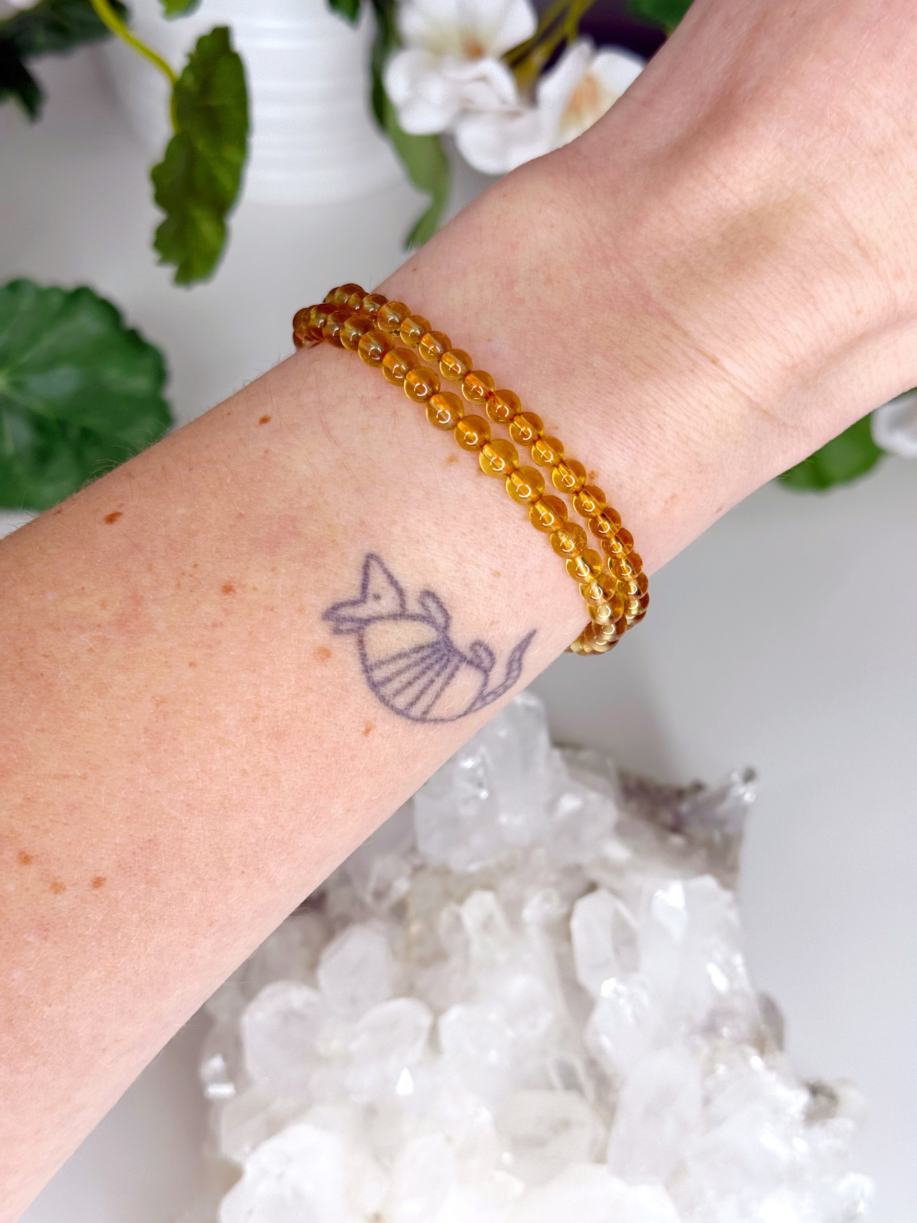 ZAMBIAN CITRINE 4mm - PRE-MADE CRYSTAL BRACELET - 4mm, bracelet, citrine, crystal bracelet, crystals for beginners, good luck + abundance, handmade bracelet, jewelry, June 2025 inventory check, leo, natural citrine, smoky citrine, tucson mini drop, Wearable, yellow, zambian citrine - The Mineral Maven